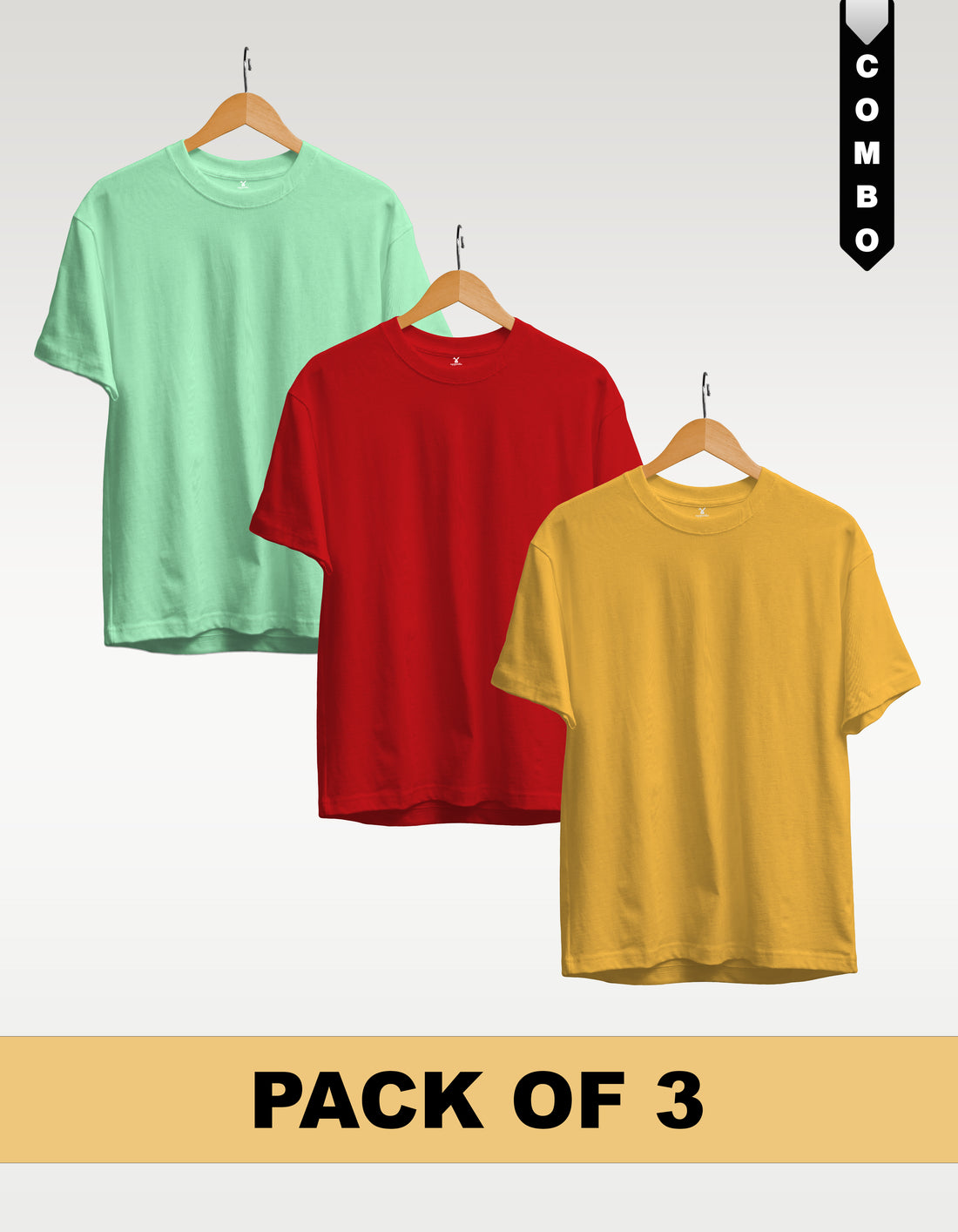 Regular T-Shirt Combo Pack of 3 - Mint Green| Red |Yellow