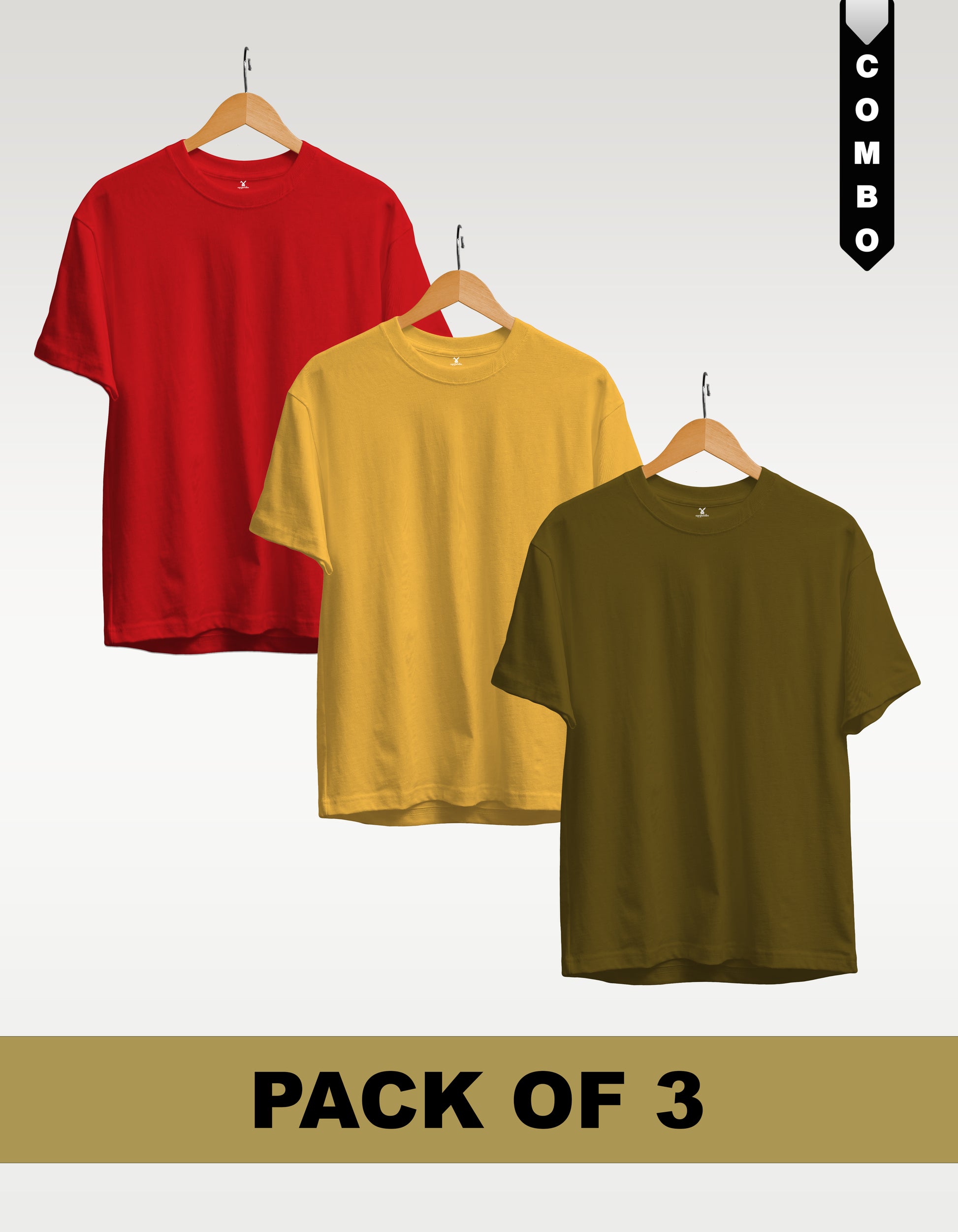 Regular T-Shirt Combo Pack of 3 -Red|Yellow|Olive Green