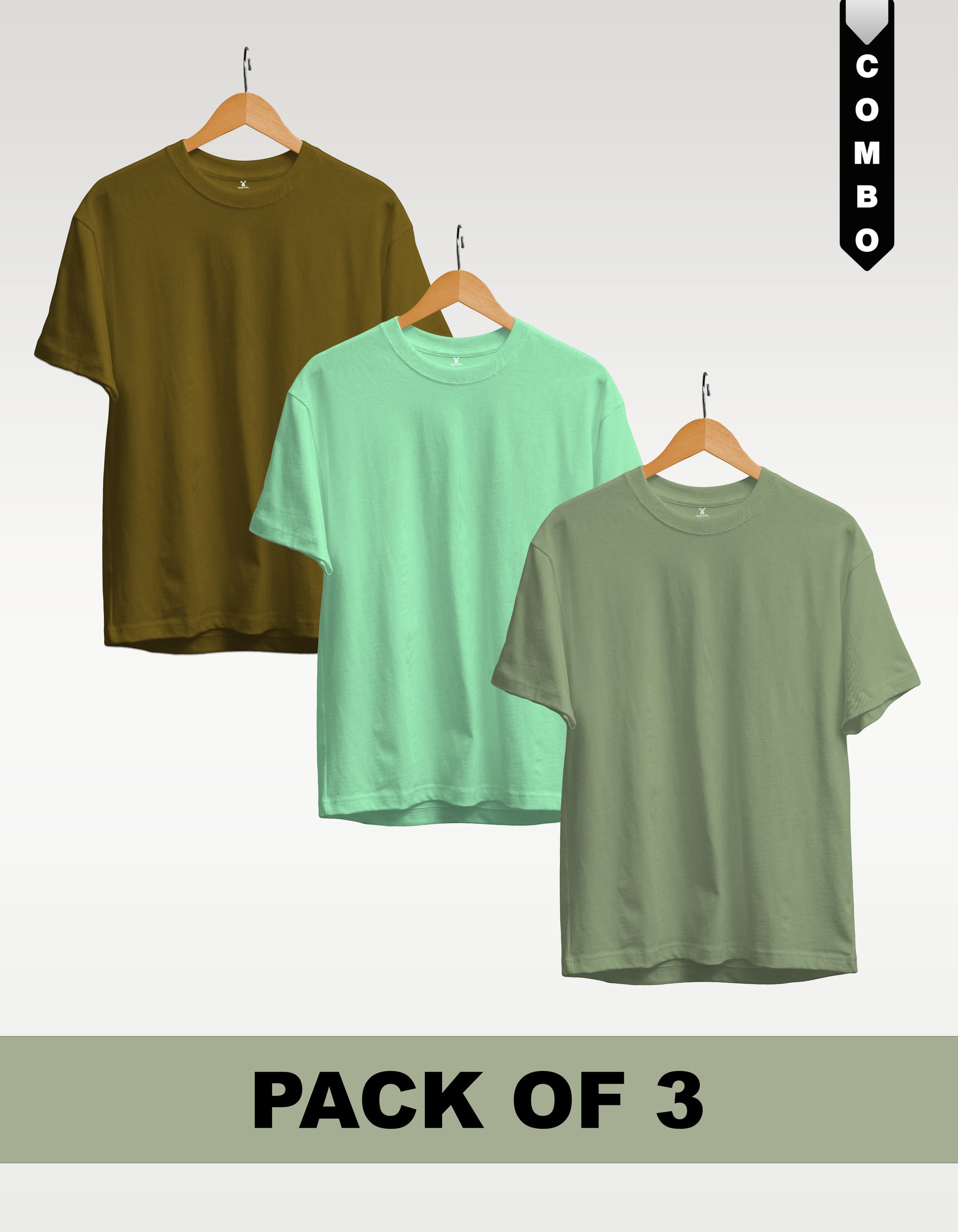 Regular T-Shirt Combo Pack of 3 -Olive Green|Mint Green|Sage Green