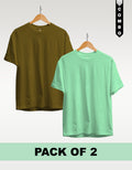 Regular T-Shirt Combo Pack of 2 - Olive Green & Mint Green