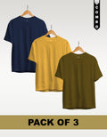 Regular T-Shirt Combo Pack of 3 - Navy Blue| Yellow | Olive Green