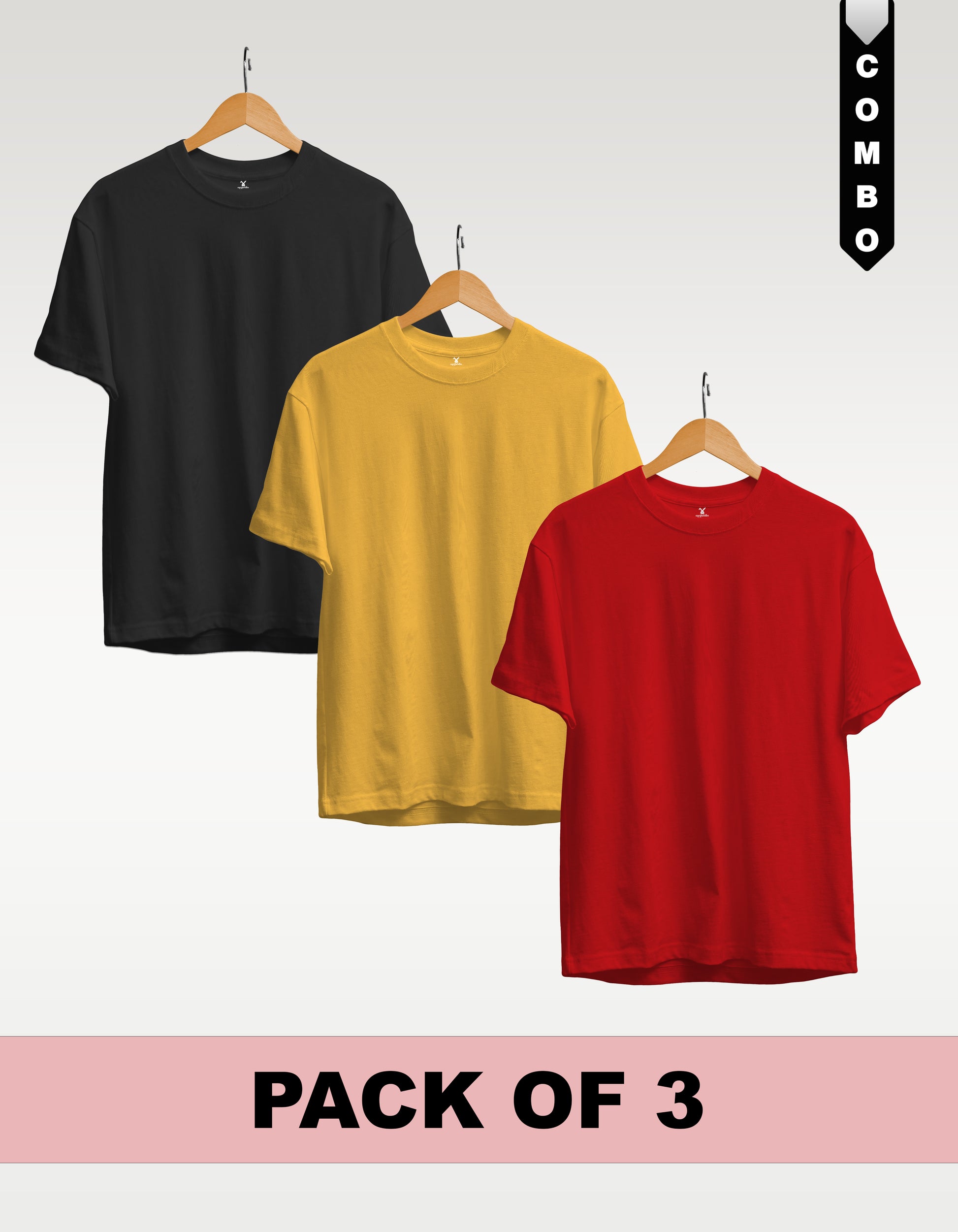 Regular T-Shirt Combo Pack of 3 - Black | Yellow | Red