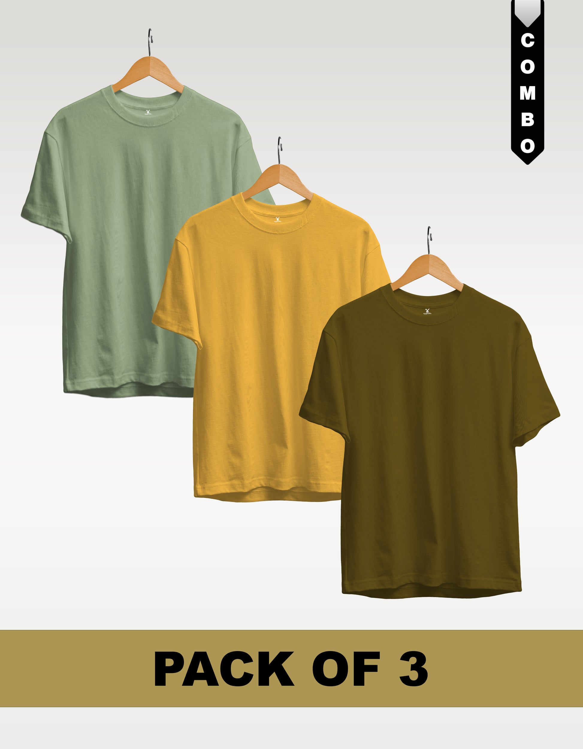 Regular T-Shirt Combo Pack of 3 -Sage Green| Yellow |Olive Green