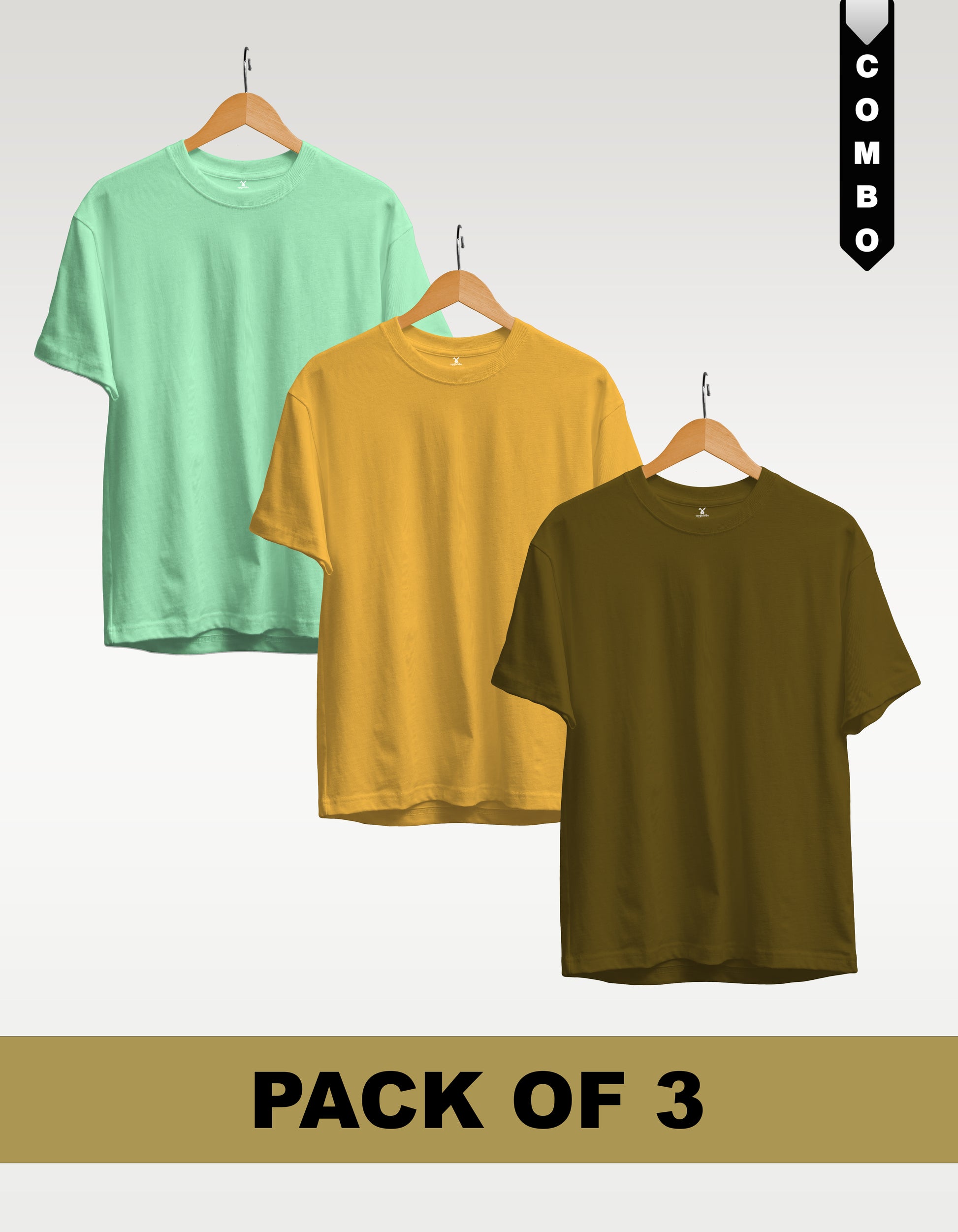 Regular T-Shirt Combo Pack of 3 - Mint Green |Yellow |Olive Green