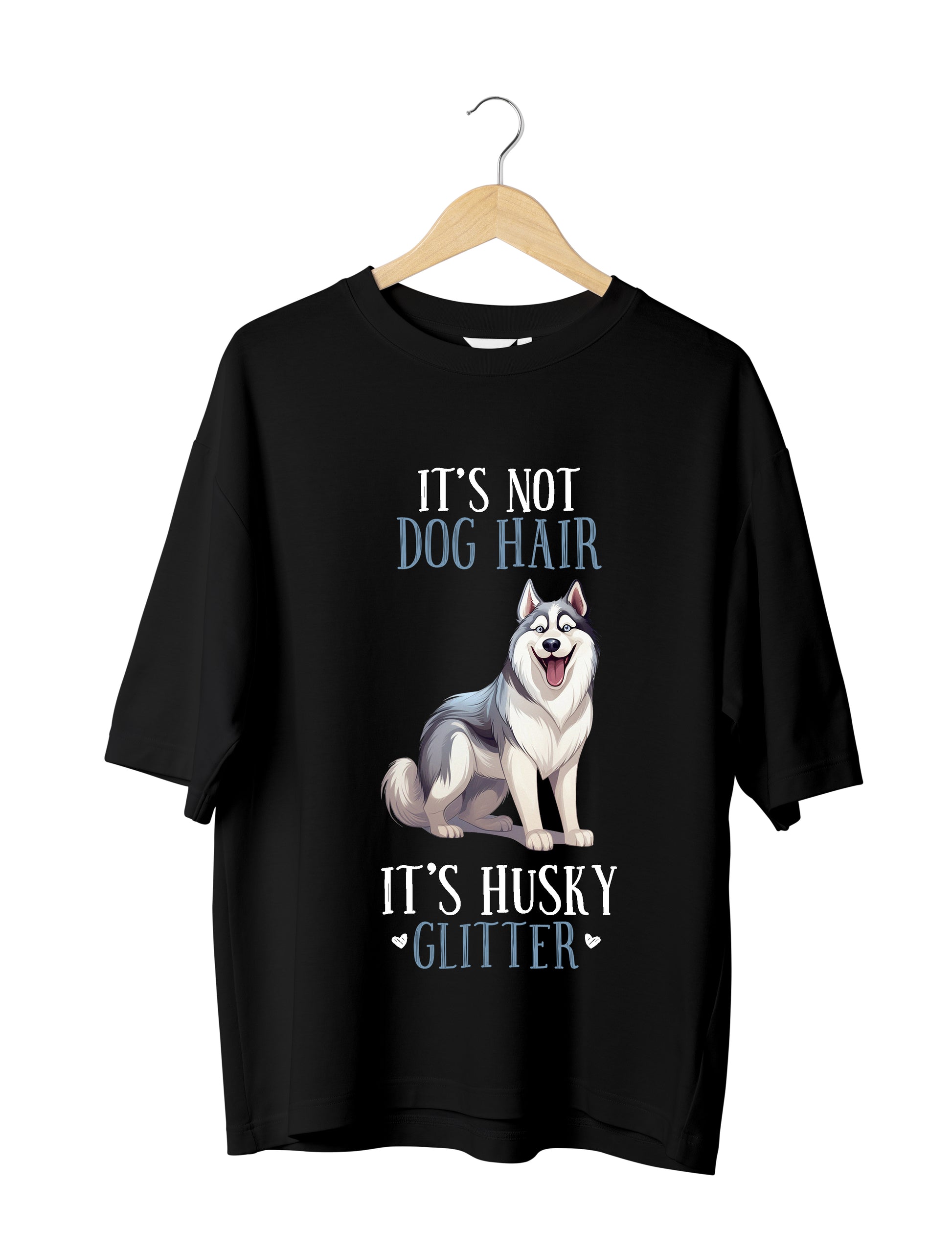 Husky Dog Lover : Unisex Black Oversized Half Sleeved T-shirt