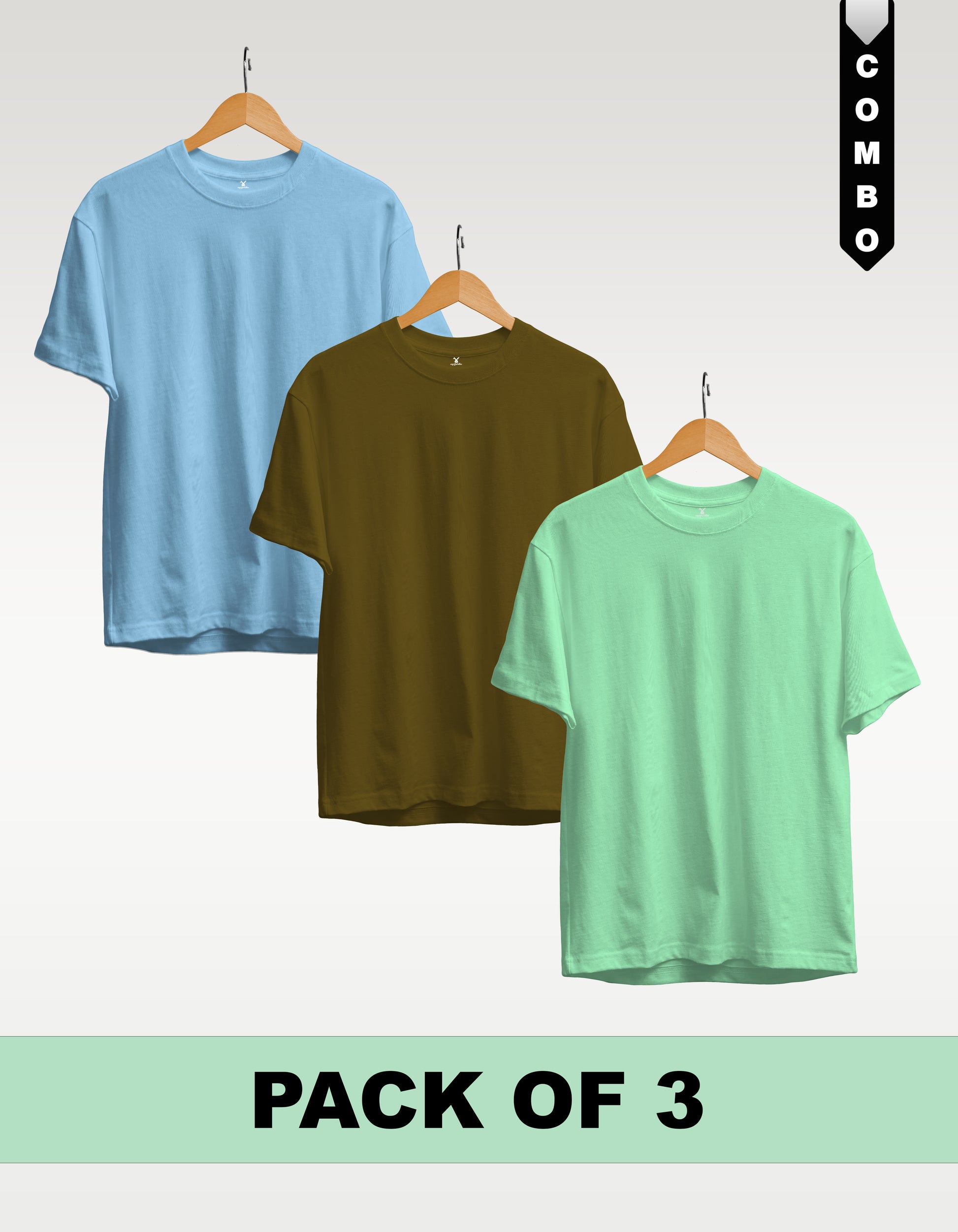 Regular T-Shirt Combo Pack of 3 -Sky Blue|Olive Green|Mint Green