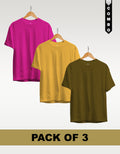 Regular T-Shirt Combo Pack of 3 -Fuchsia| Yellow| Olive Green