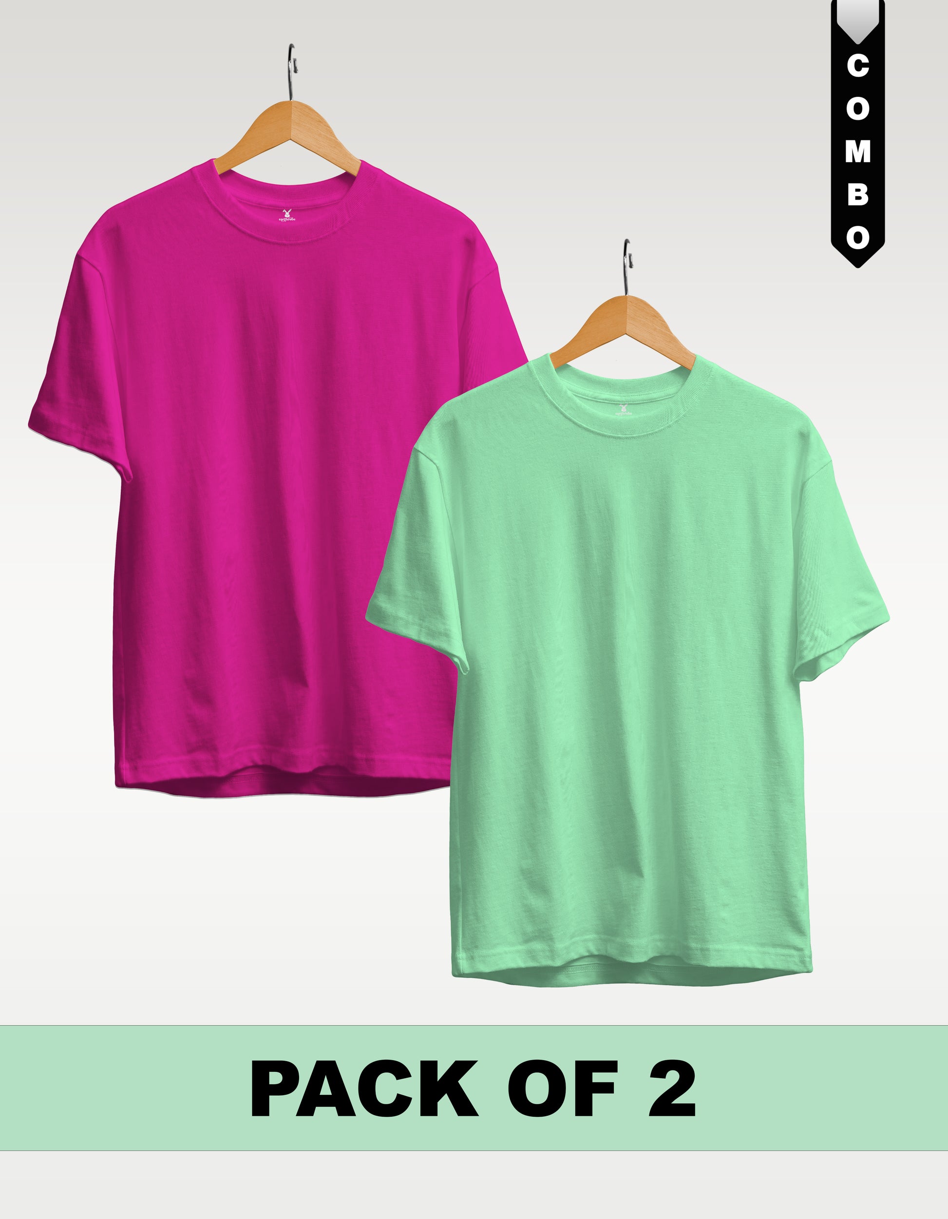 Regular T-Shirt Combo Pack of 2 - Fuchsia(Dark Pink) & Mint Green