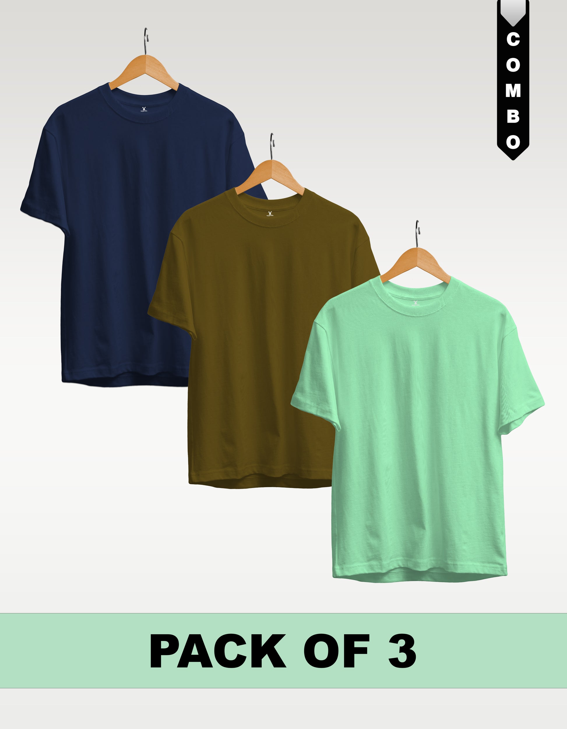 Regular T-Shirt Combo Pack of 3 - Navy BlueOlive Green |Mint Green