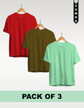 Regular T-Shirt Combo Pack of 3 -Red|Olive Green|Mint Green