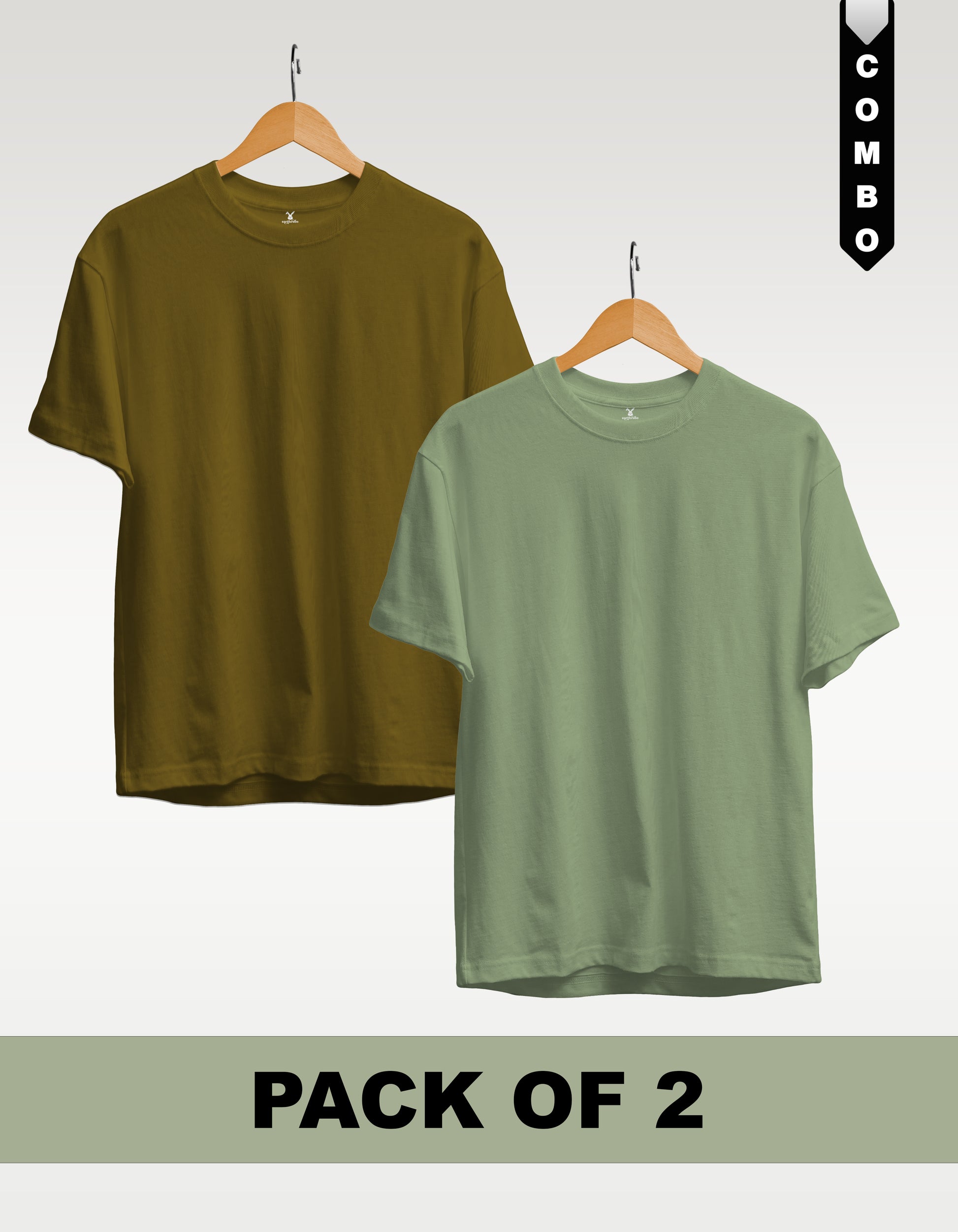 Regular T-Shirt Combo Pack of 2 - Olive Green & Sage Green