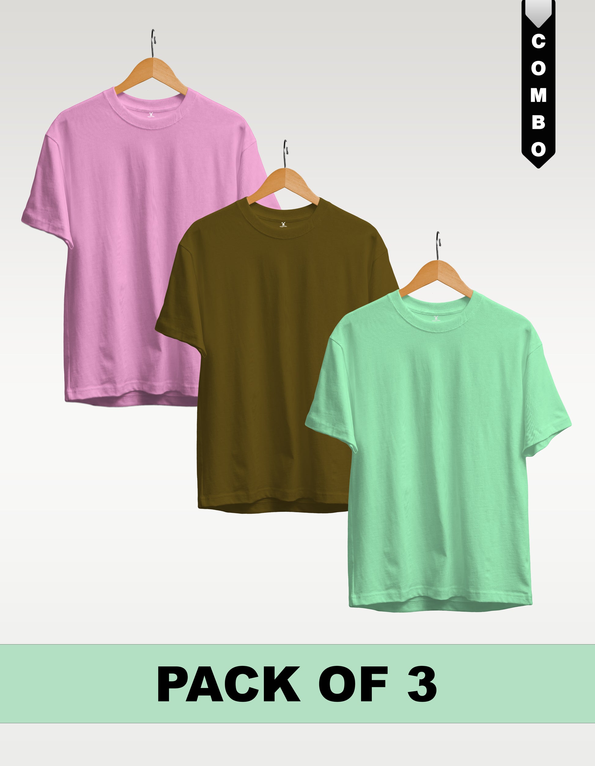 Regular T-Shirt Combo Pack of 3 - Baby Pink | Olive Green | Mint Green