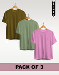 Regular T-Shirt Combo Pack of 3 -Olive Green| Sage Green|Baby Pink