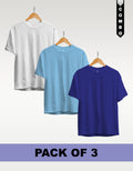 Regular T-Shirt Combo Pack of 3 -White|Sky Blue|Royal Blue