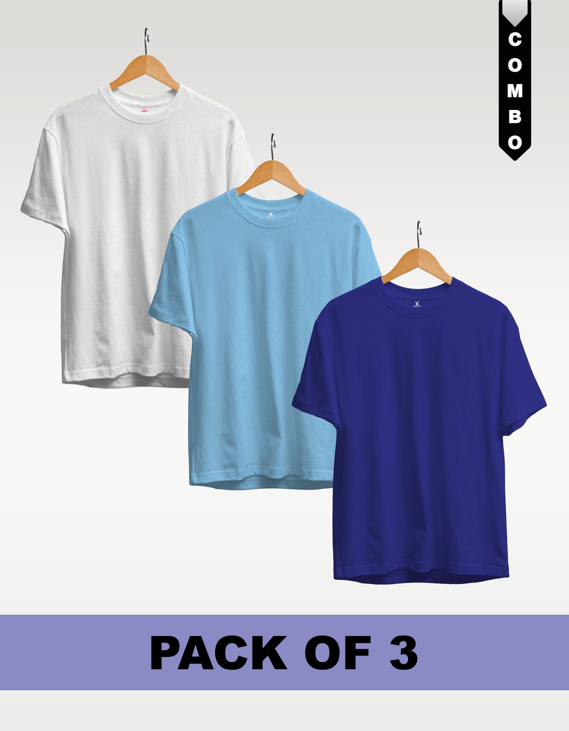 Regular T-Shirt Combo Pack of 3 -White|Sky Blue|Royal Blue