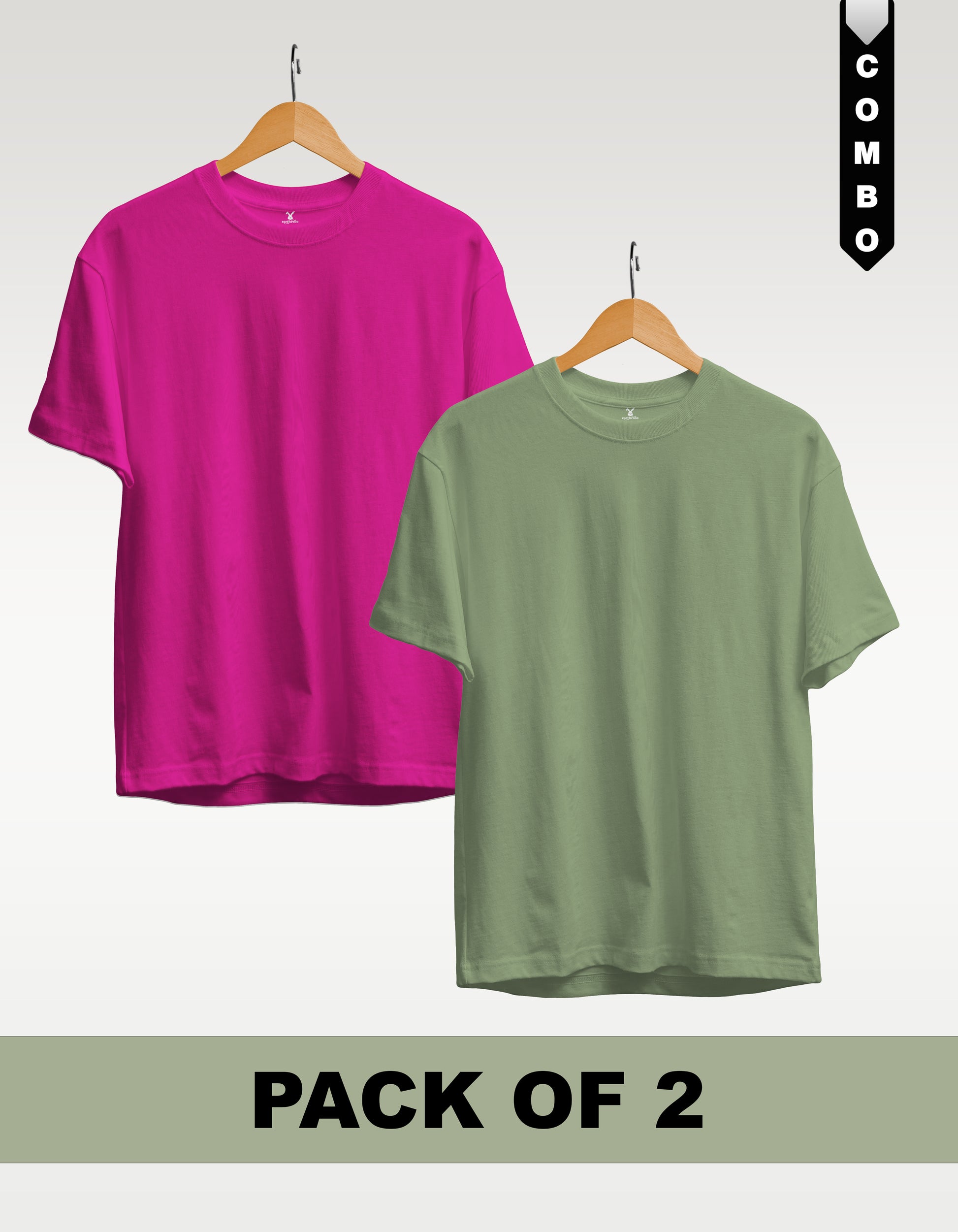 Regular T-Shirt Combo Pack of 2 - Fuchsia(Dark Pink) & Sage Green