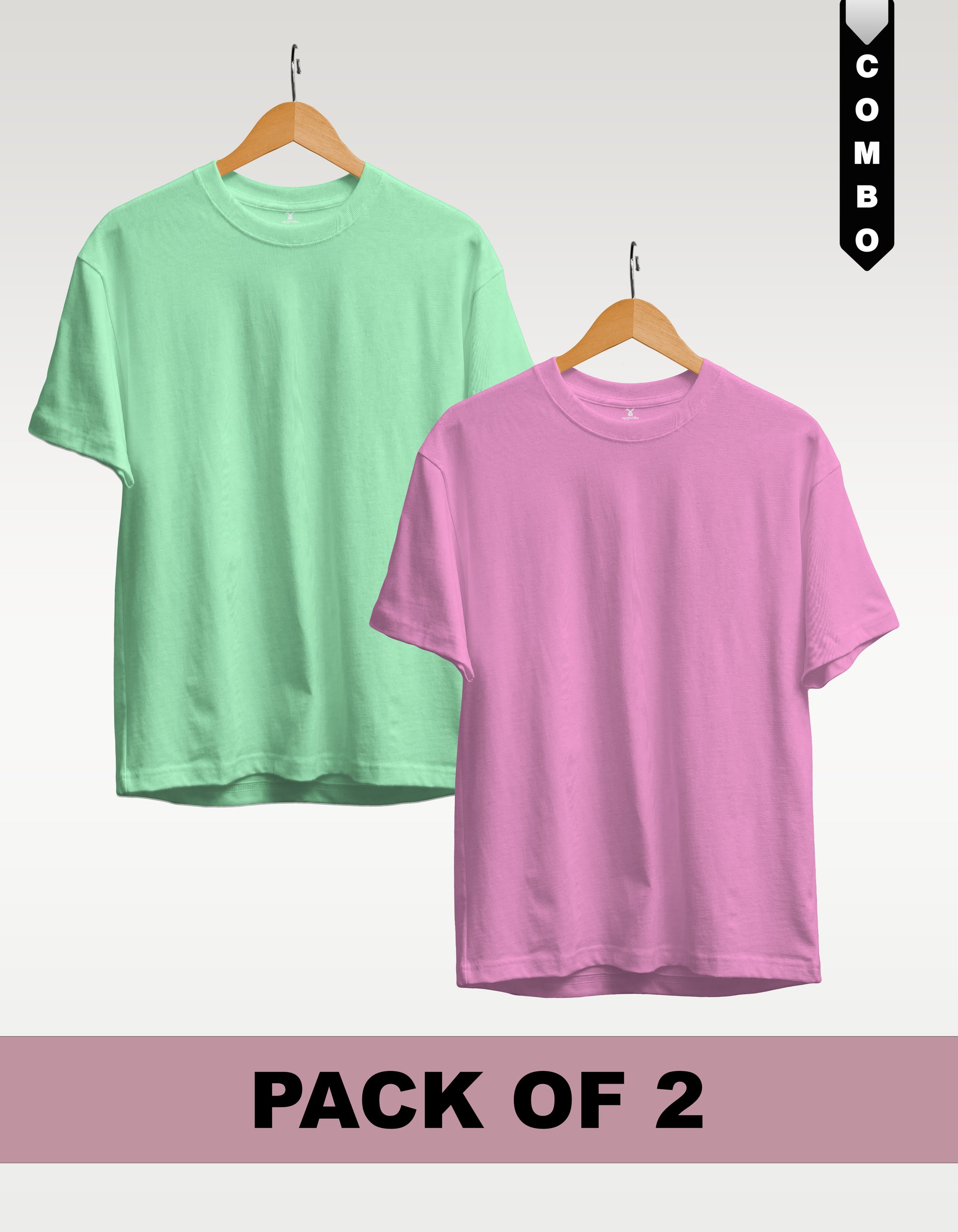 Regular T-Shirt Combo Pack of 2 - Mint Green & Baby Pink