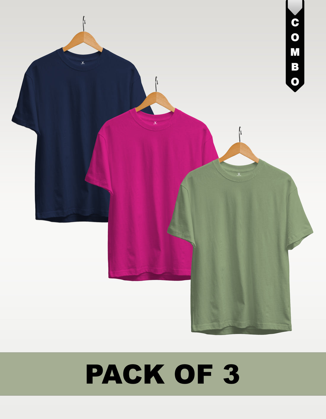 Regular T-Shirt Combo Pack of 3 - Navy BlueFuchsia |Sage Green