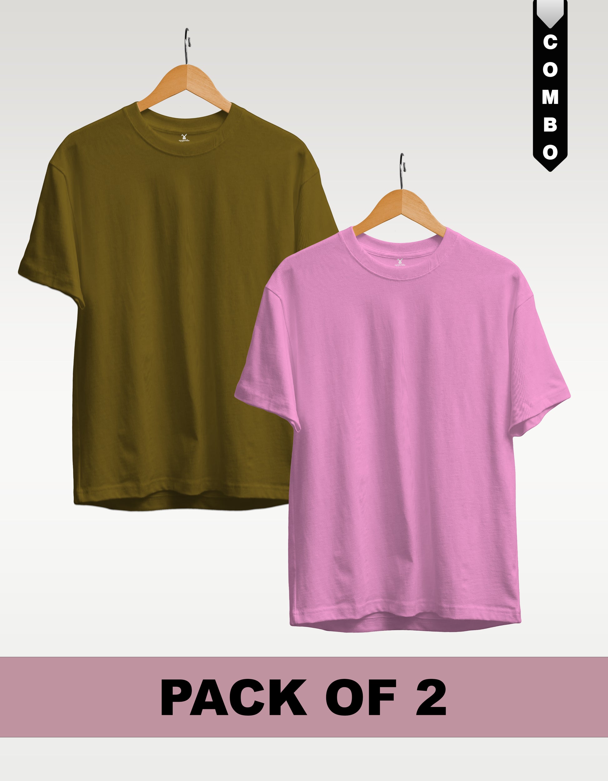 Regular T-Shirt Combo Pack of 2 - Olive Green & Baby Pink