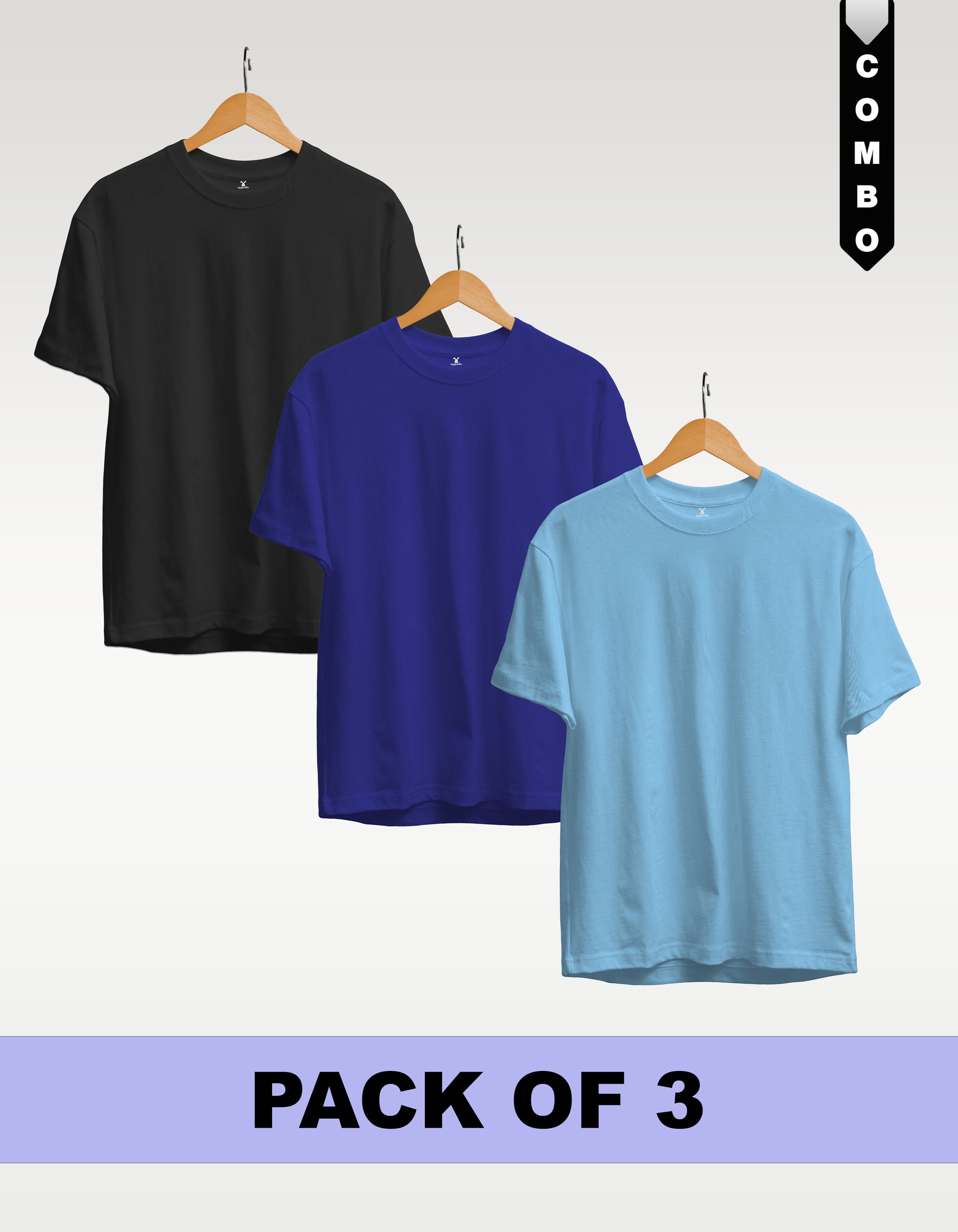 Regular T-Shirt Combo Pack of 3 - Black | Royal Blue | Sky Blue