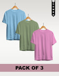 Regular T-Shirt Combo Pack of 3 -Sky Blue|Sage Green|Baby Pink