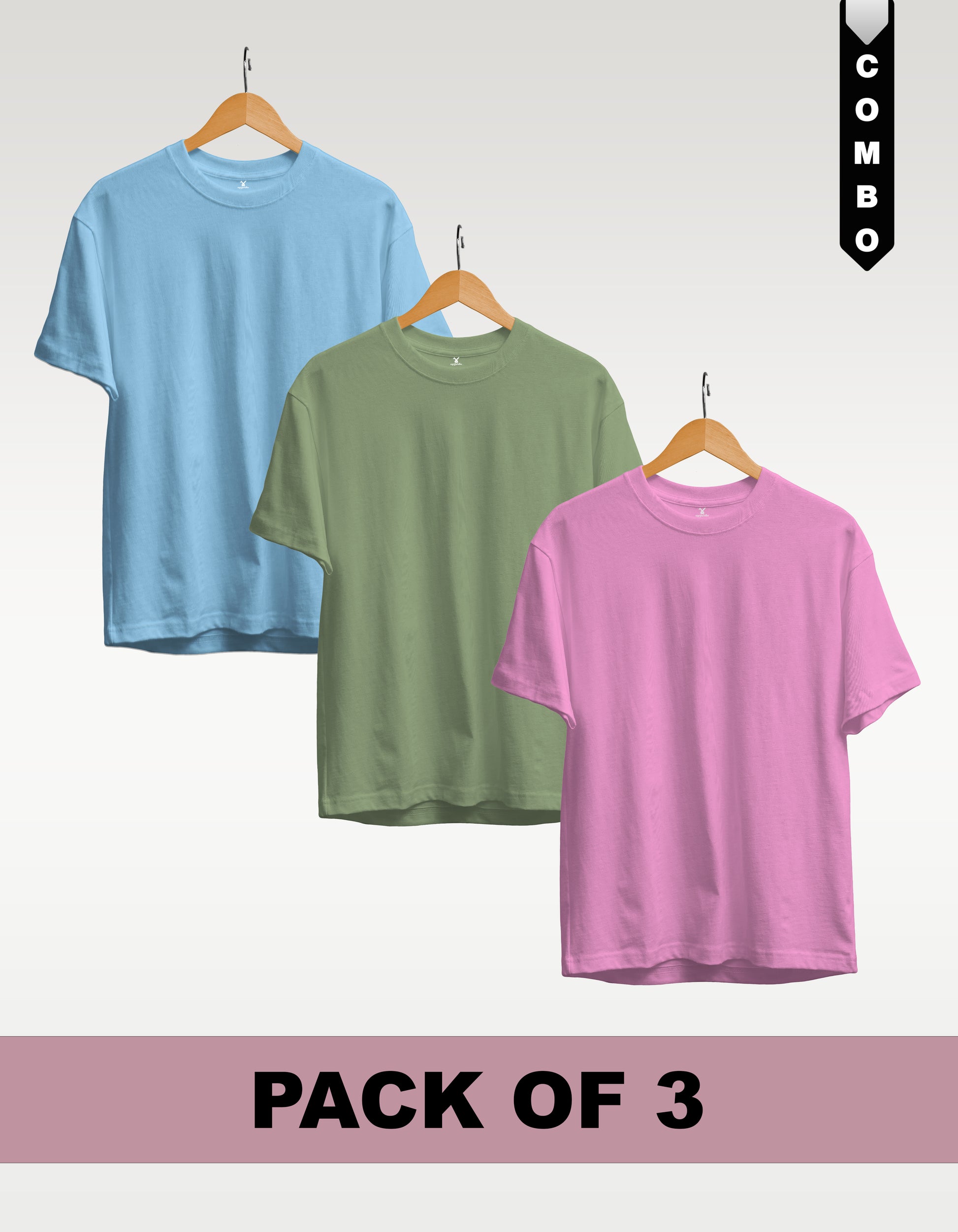 Regular T-Shirt Combo Pack of 3 -Sky Blue|Sage Green|Baby Pink