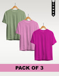 Regular T-Shirt Combo Pack of 3 -Sage Green|Baby Pink|Fuchsia