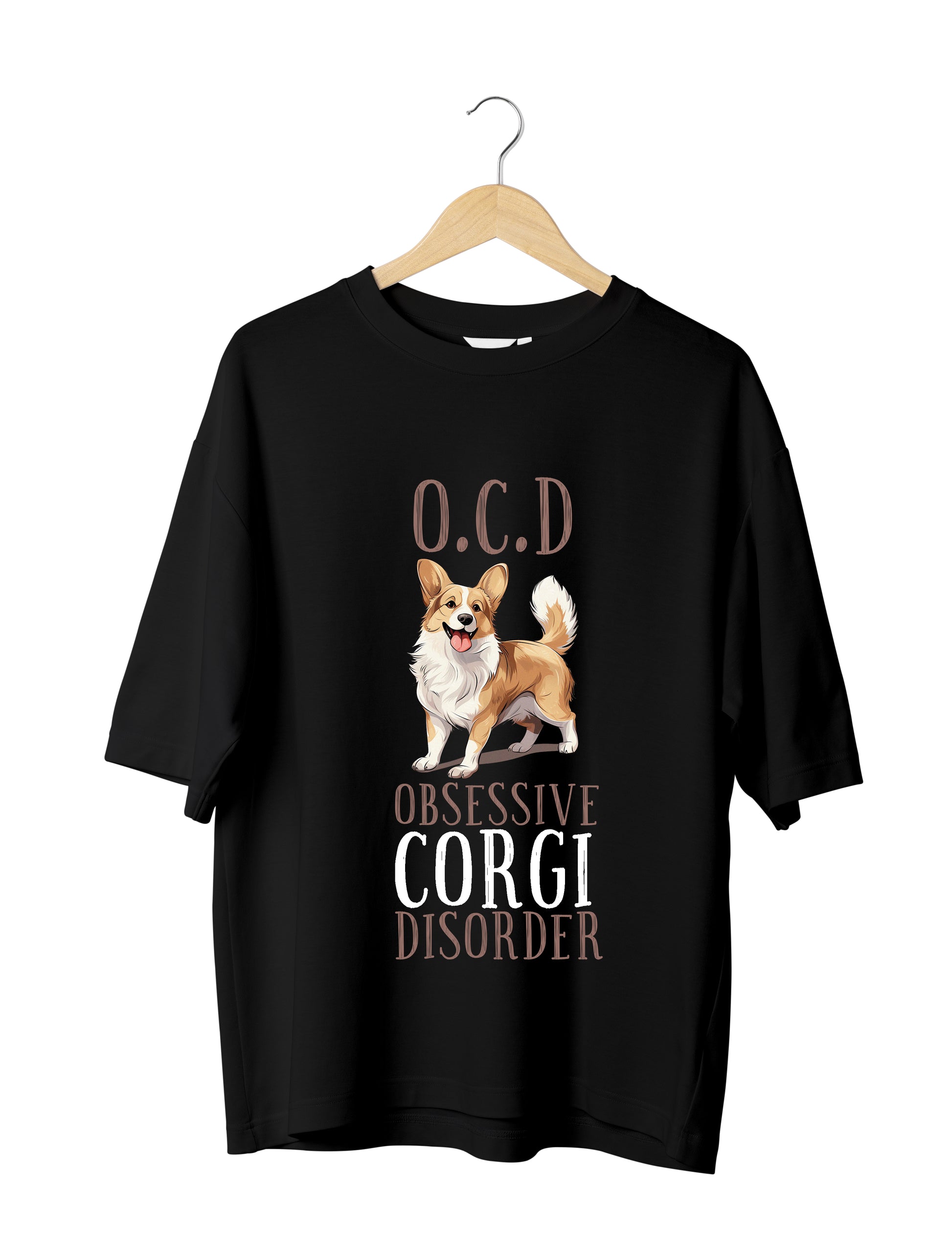 Corgi Dog Lover : Unisex Black Oversized Half Sleeved T-shirt