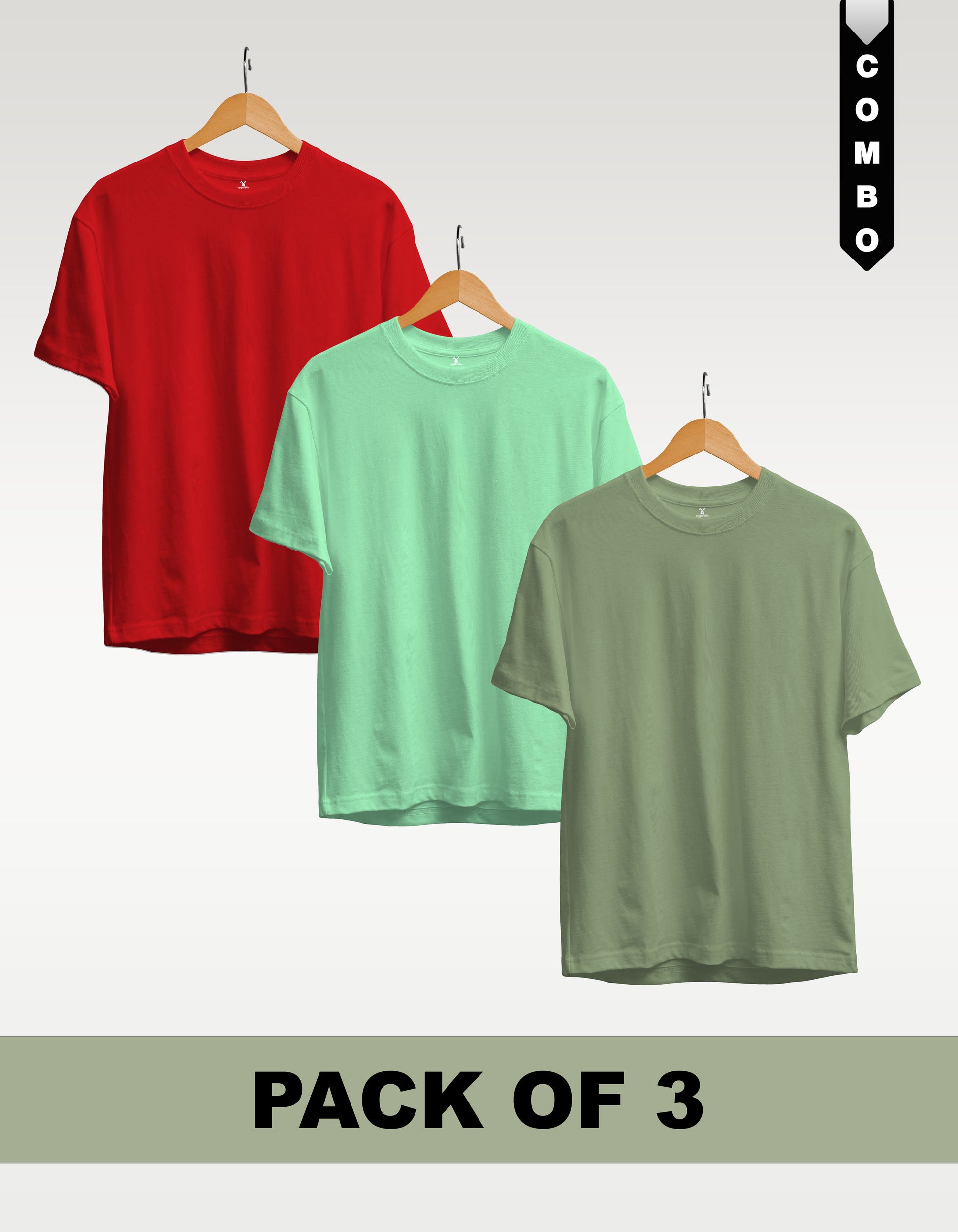 Regular T-Shirt Combo Pack of 3 -Red|Mint Green|Sage Green