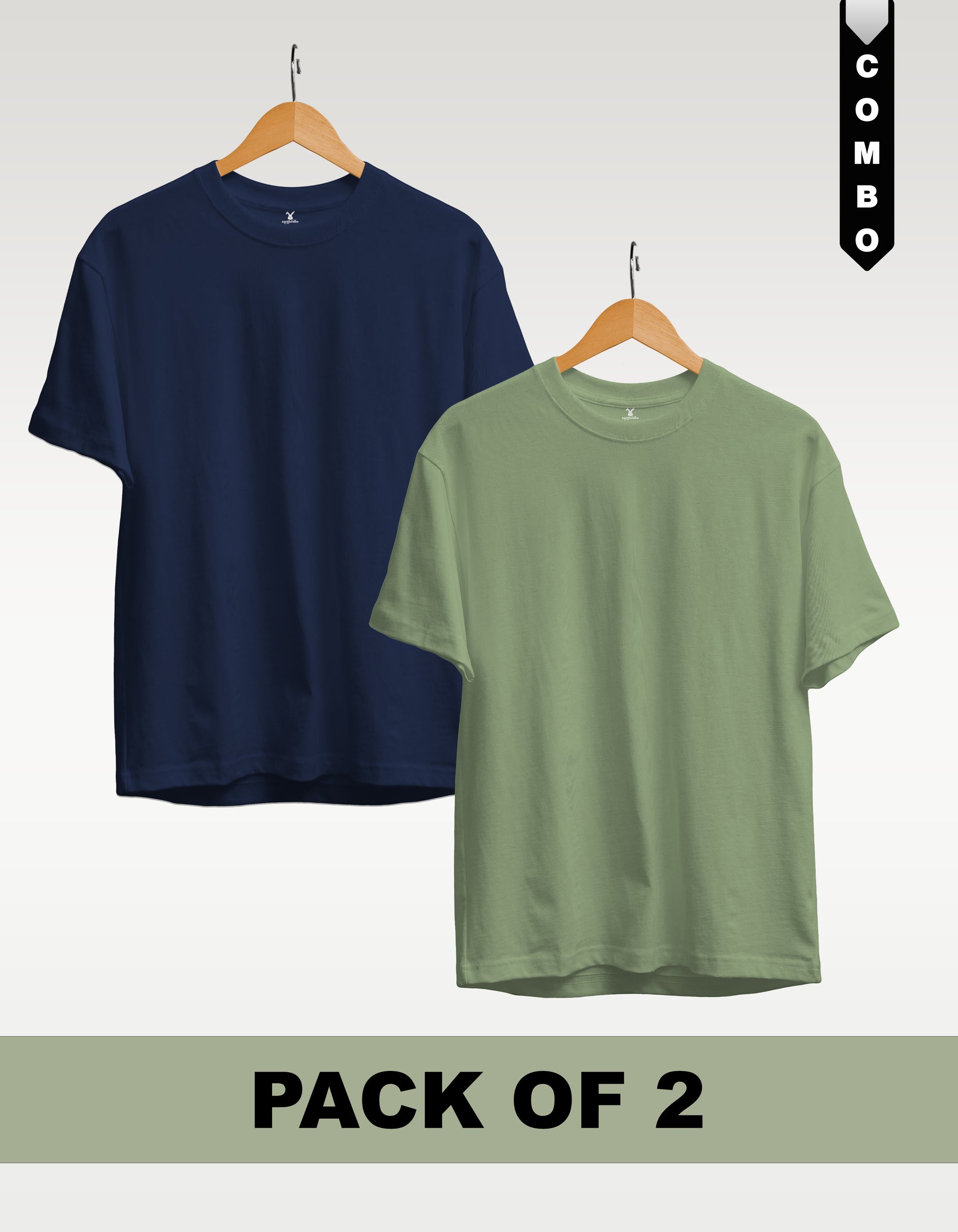 Regular T-Shirt Combo Pack of 2 - Navy Blue & Sage Green