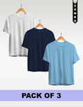 Regular T-Shirt Combo Pack of 3 -White| Navy Blue|Sky Blue