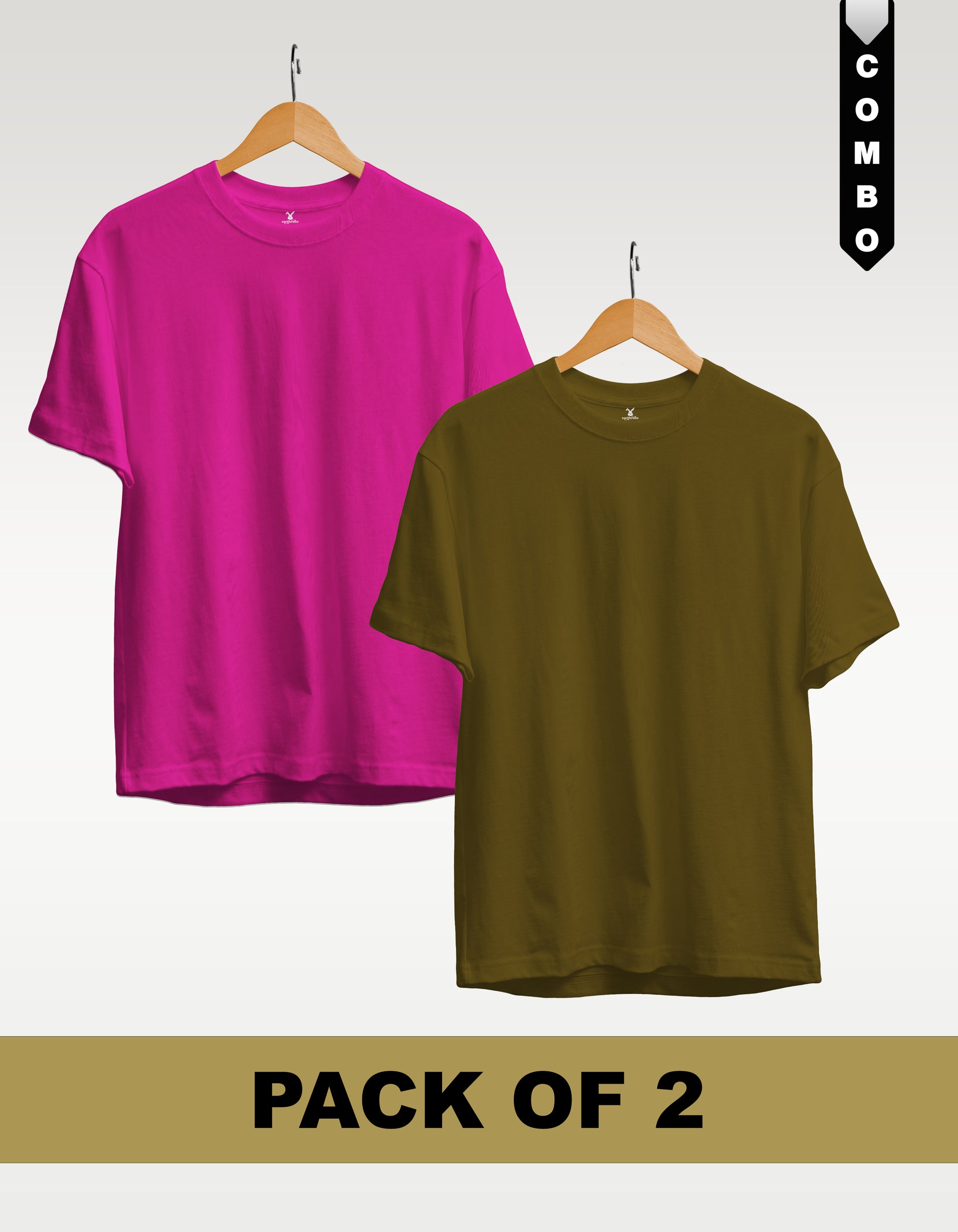 Regular T-Shirt Combo Pack of 2 - Fuchsia(Dark Pink) & Olive Green