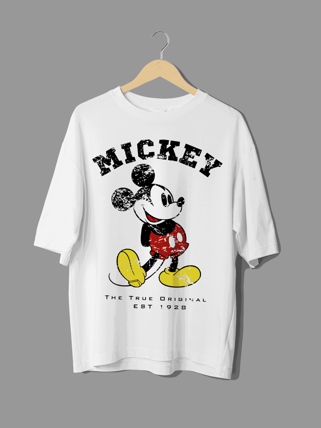 Mickey Mouse: Men White Oversized Half Sleeved T-shirt