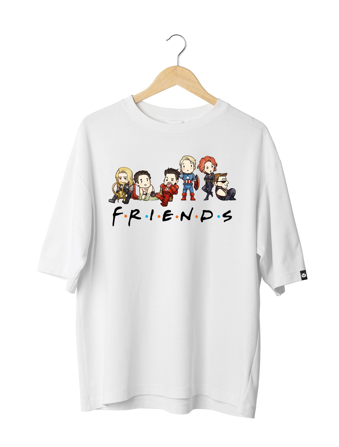 Avengers FRIENDS: Unisex White Oversized Half Sleeved T-shirt
