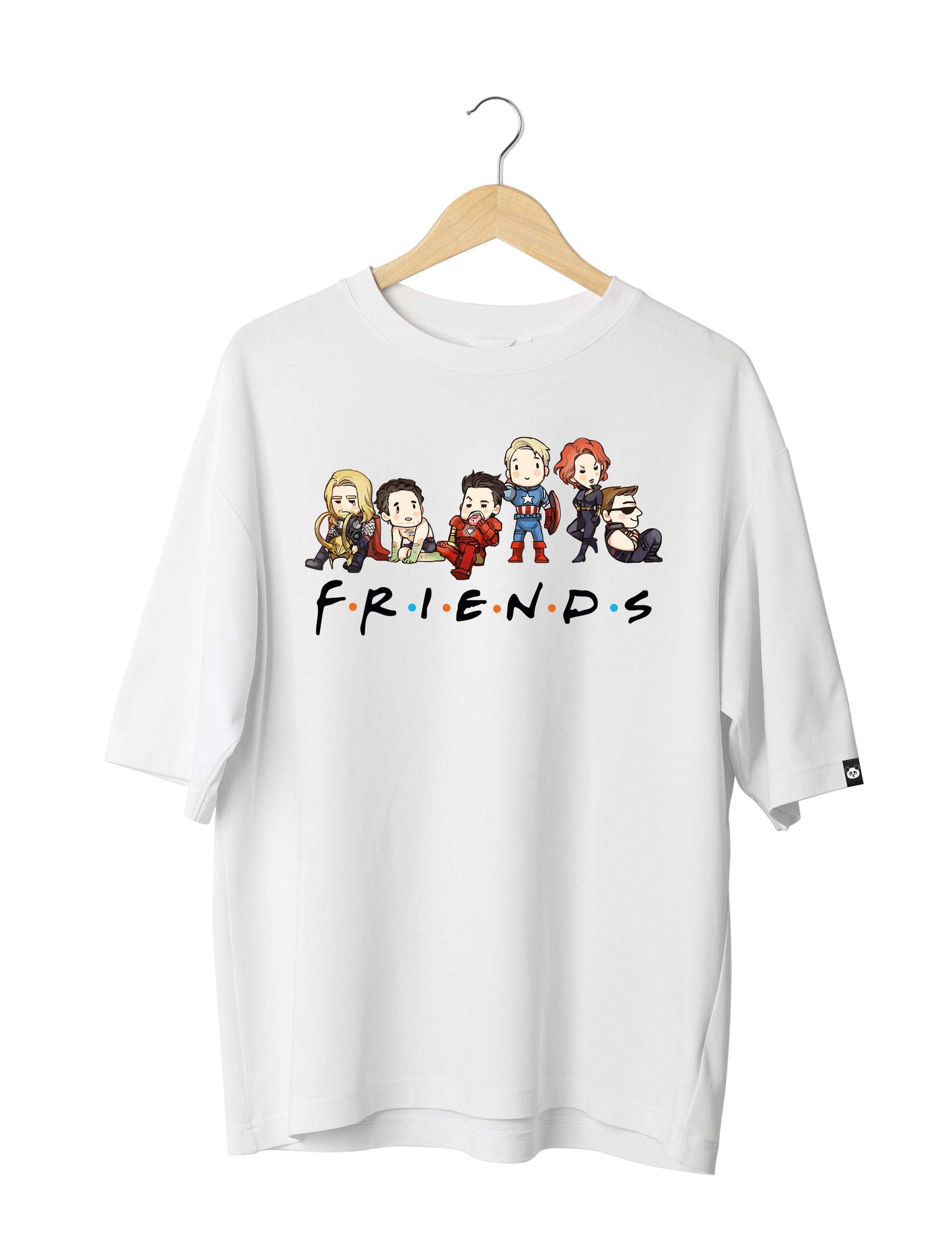 Avengers FRIENDS: Unisex White Oversized Half Sleeved T-shirt