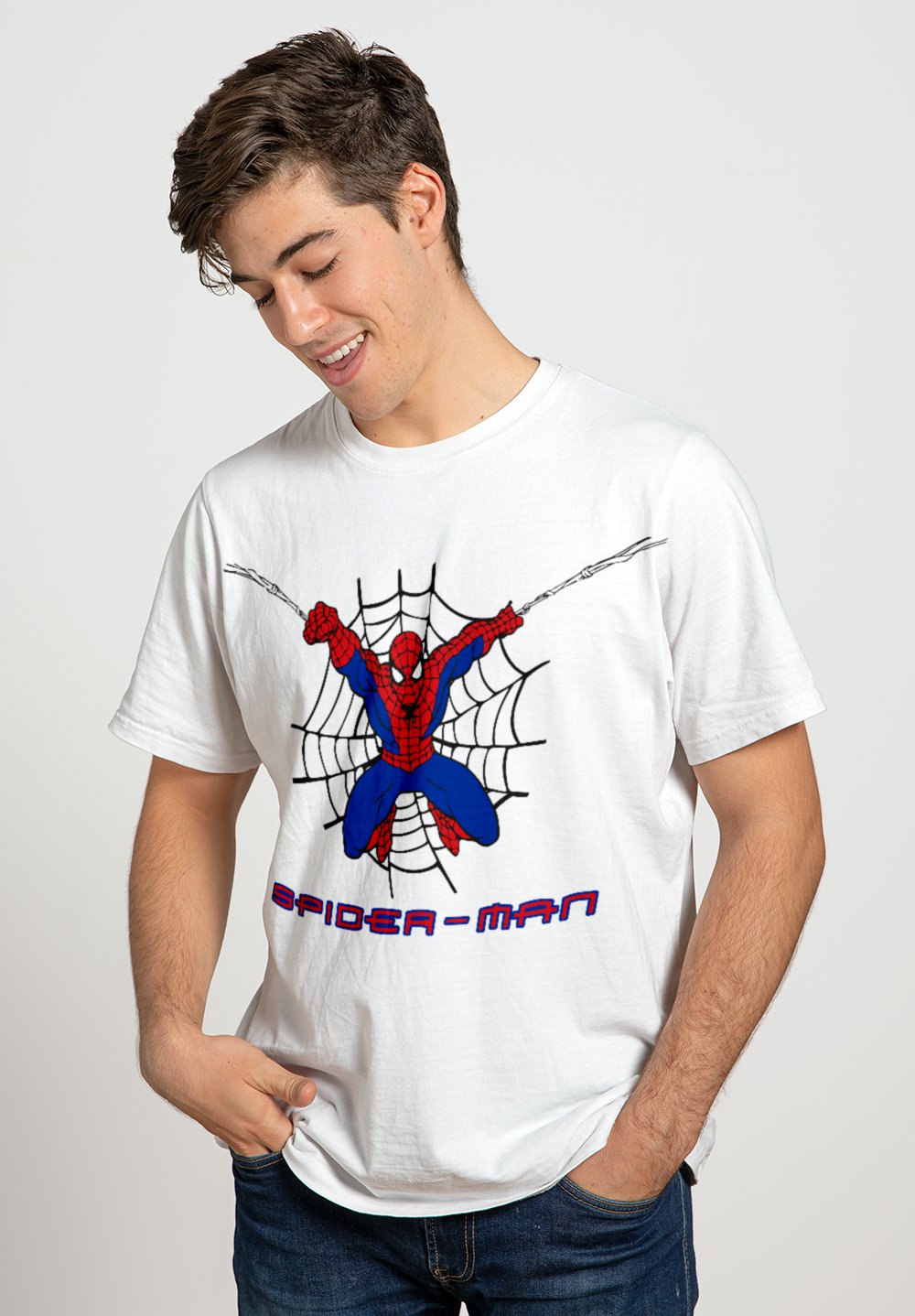 Spiderman: Men White Regular Fit Half Sleeved T-shirt