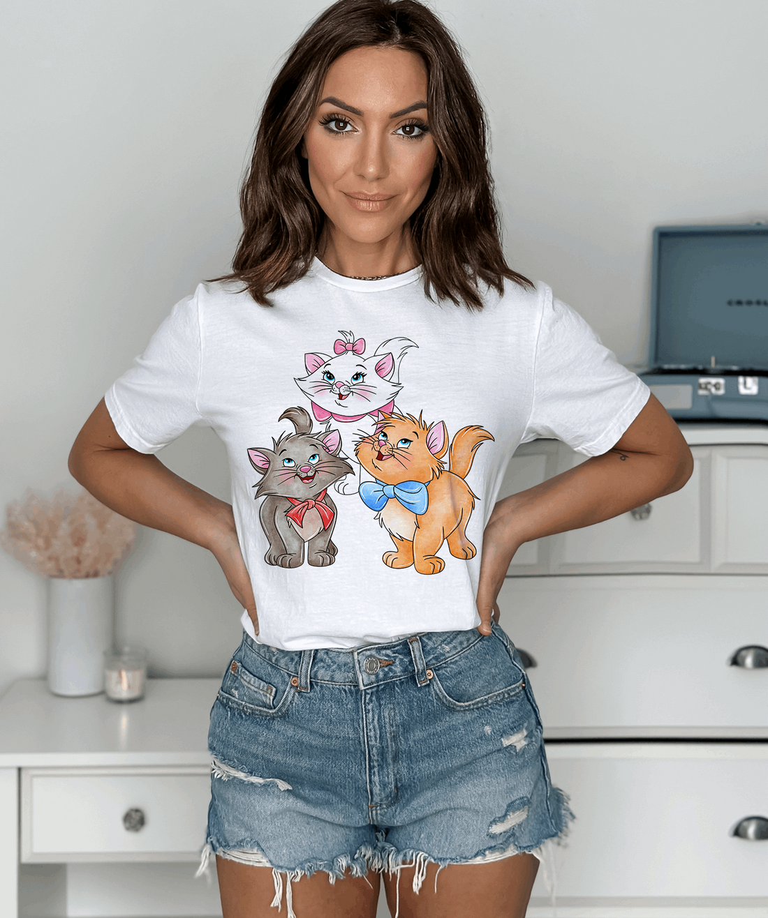 The Aristocats : Women White Regular Fit Half Sleeved T-shirt