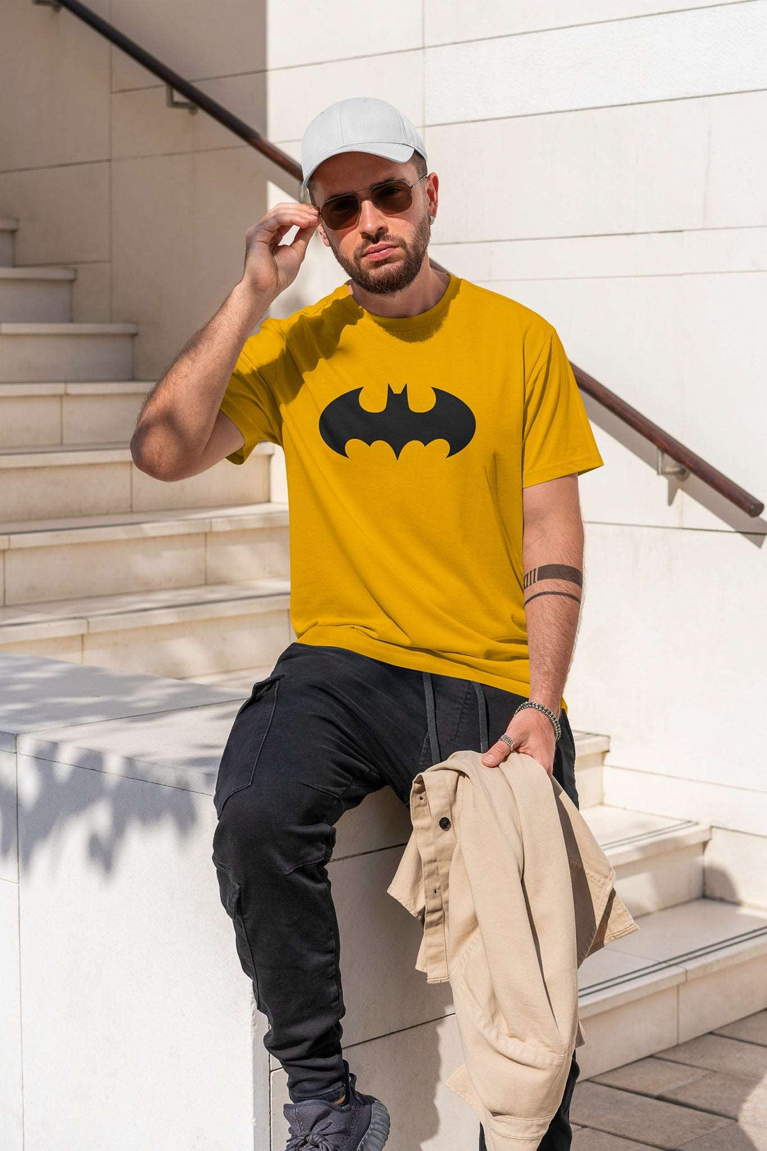 Batman: Men Mustard Yellow Regular Fit Half Sleeved T-shirt