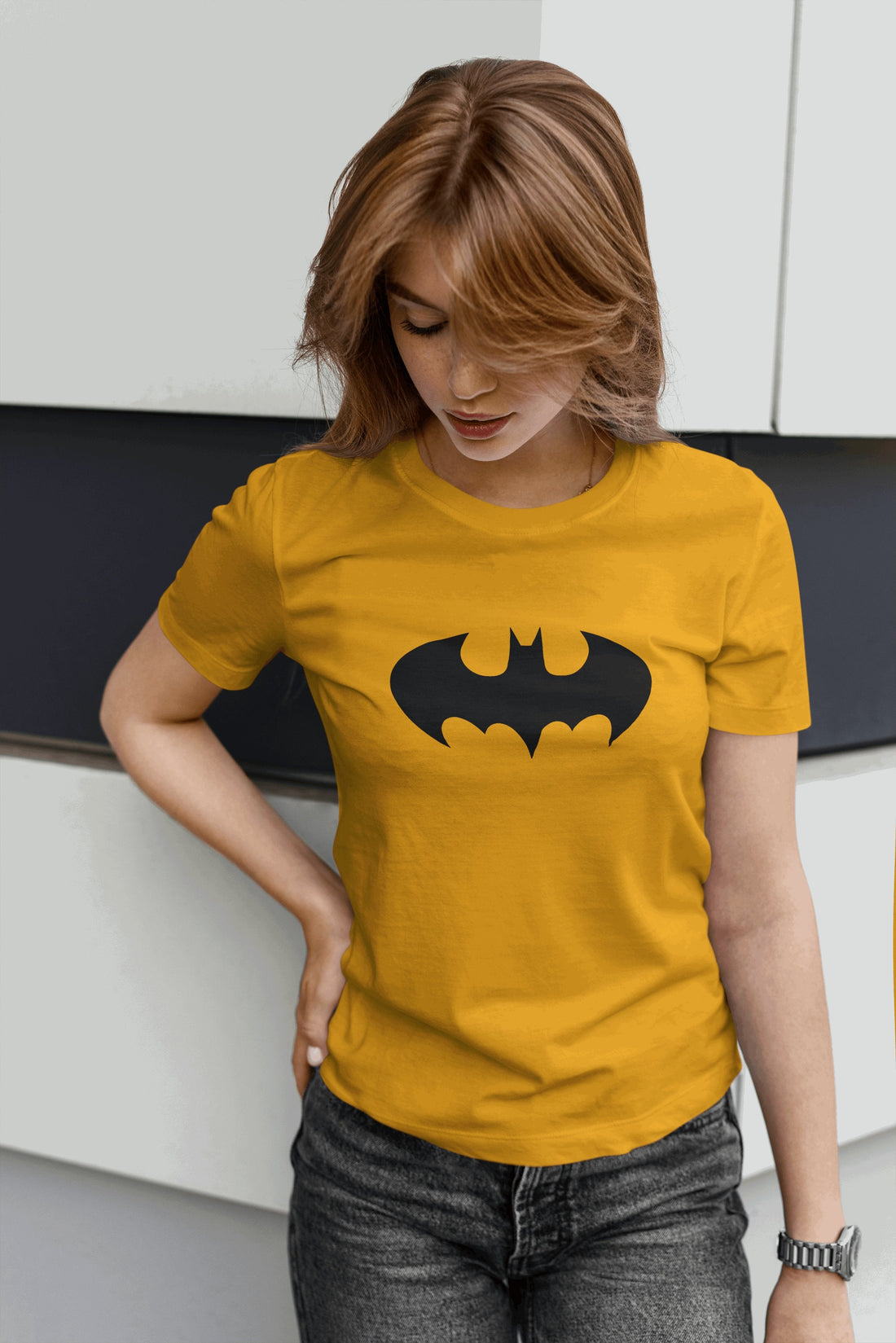 Batman: Women Mustard Yellow Regular Fit Half Sleeved T-shirt