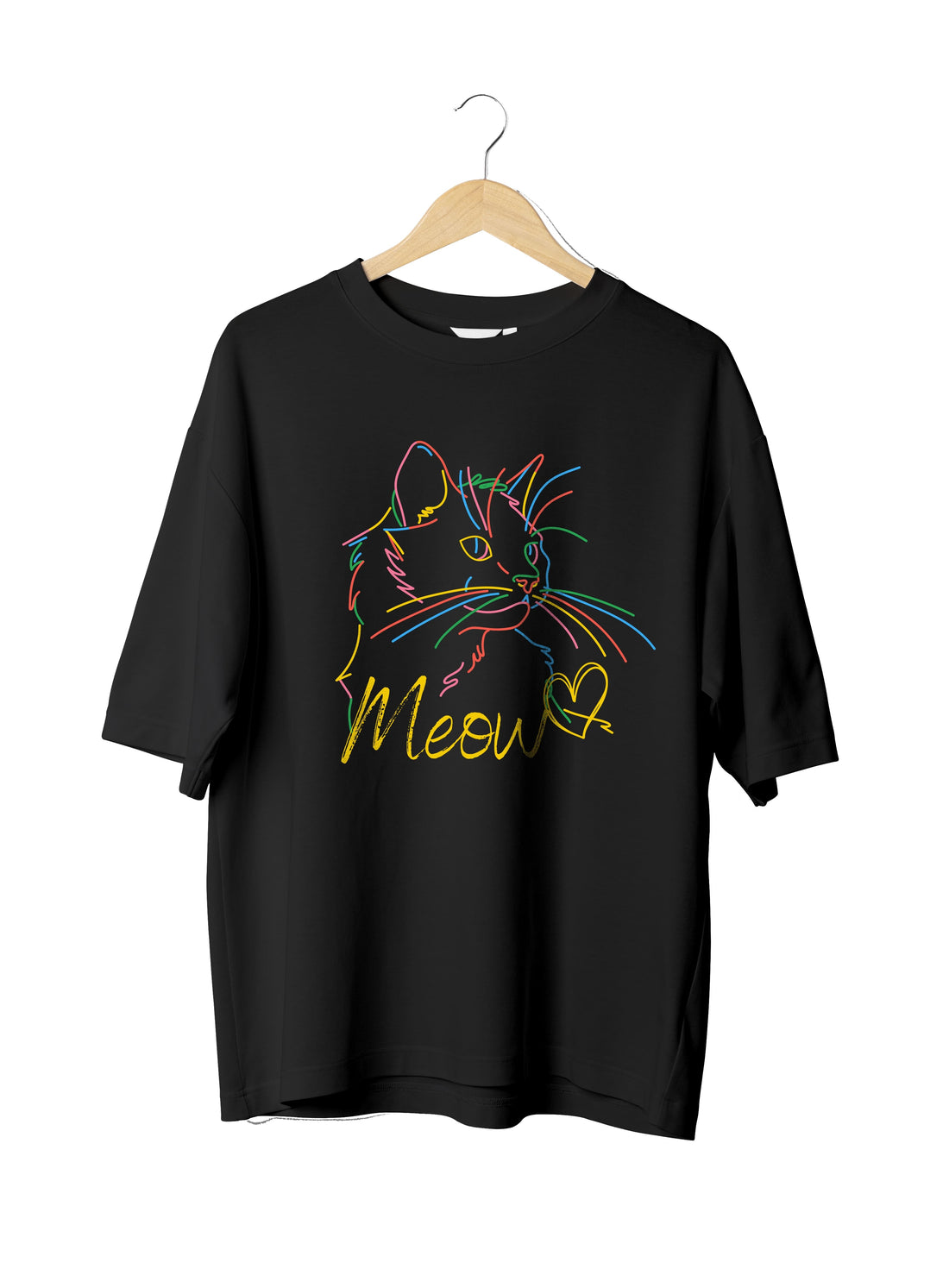 Cat Lover : Unisex Black Oversized Half Sleeved T-shirt