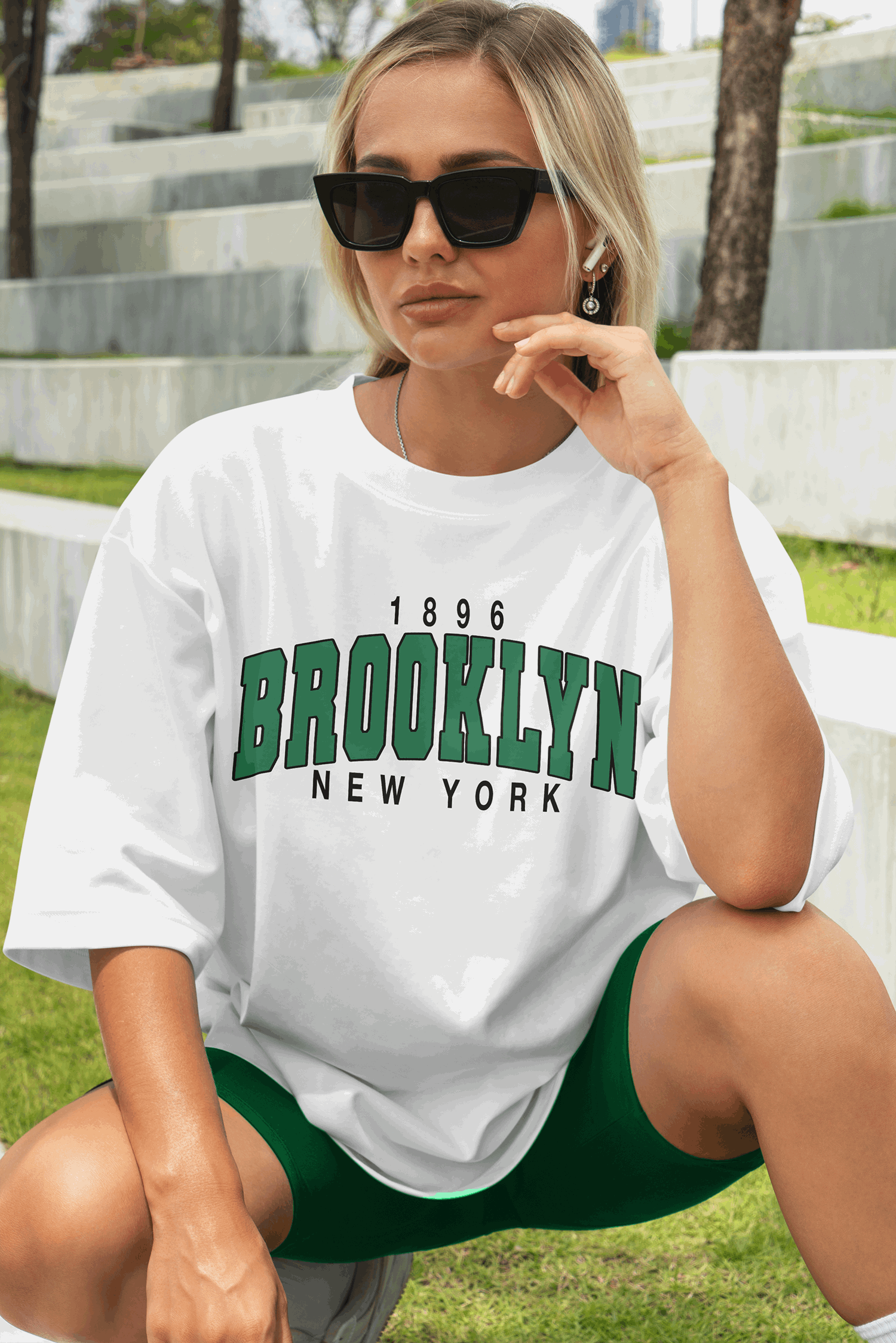 BROOKLYN : Women White Oversized Half Sleeved T-shirt