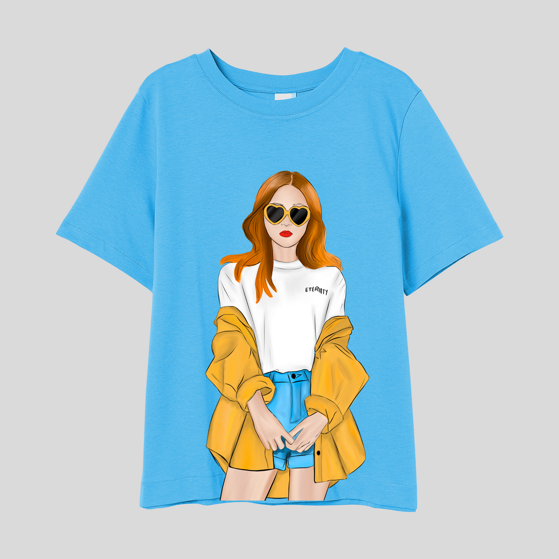 Women Sky Blue Regular Fit Half Sleeved T-shirt