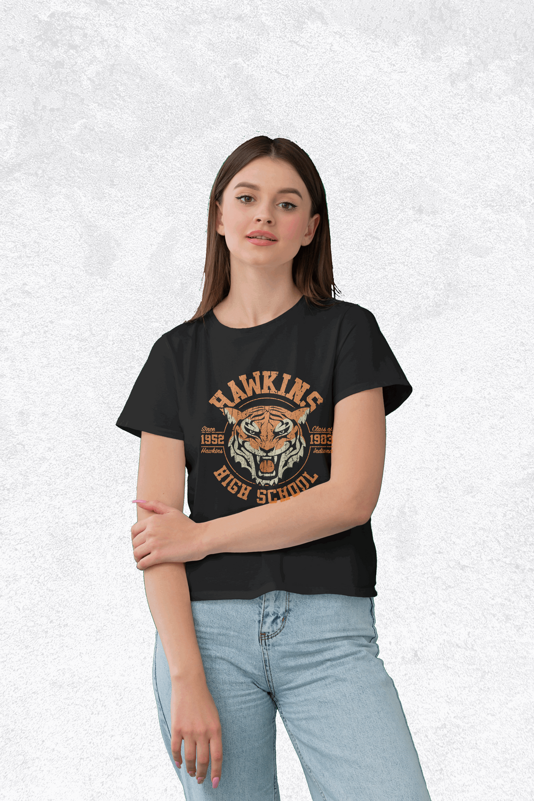 Hawkins - Stranger Things : Women Black Regular Fit Half Sleeved T-shirt