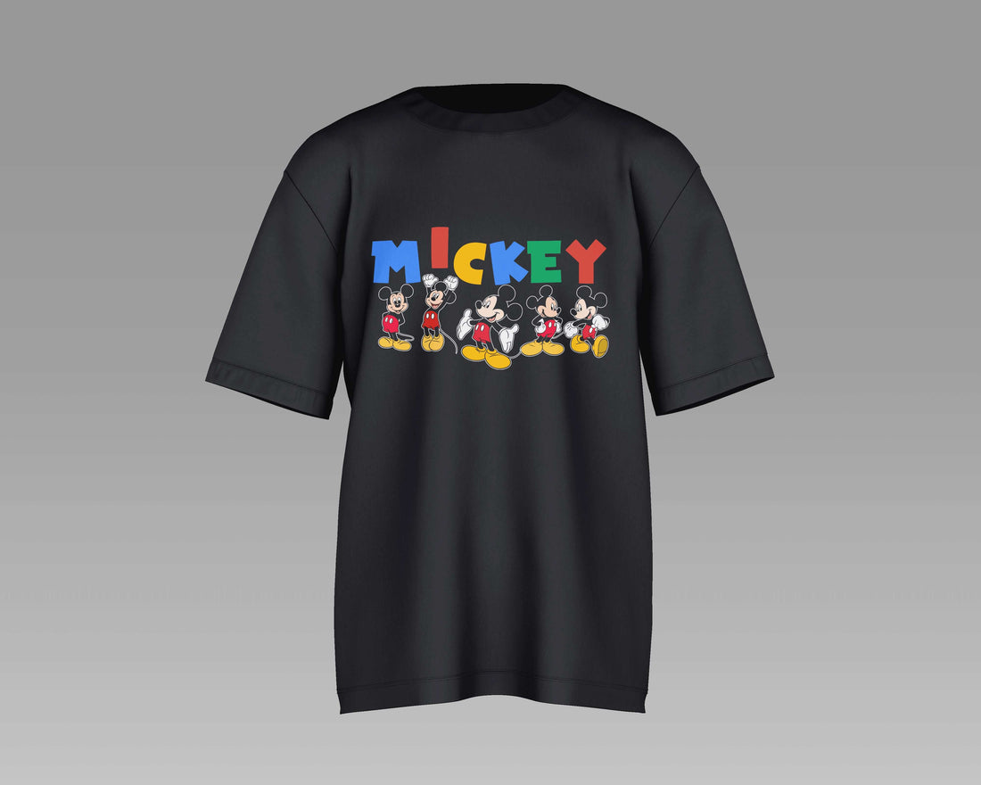 Mickey Mouse: Women Black Oversized Half Sleeved T-shirt - Giant Panda Store