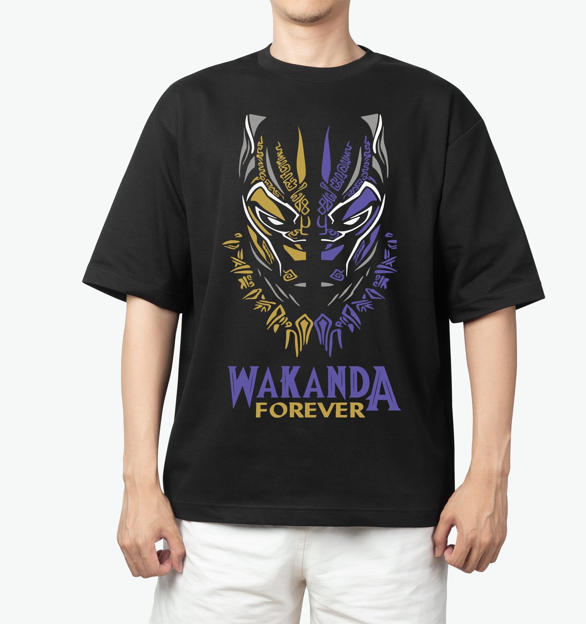 Wakanda Forever: Men Black Oversized Half Sleeved T-shirt