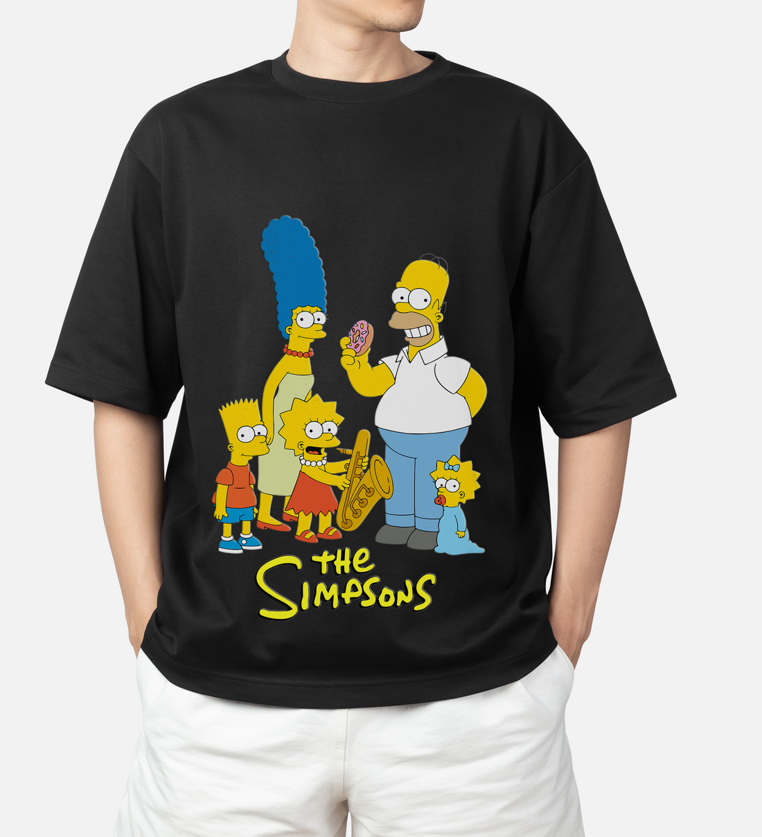 The Simpsons : Men Black Oversized Half Sleeved T-shirt