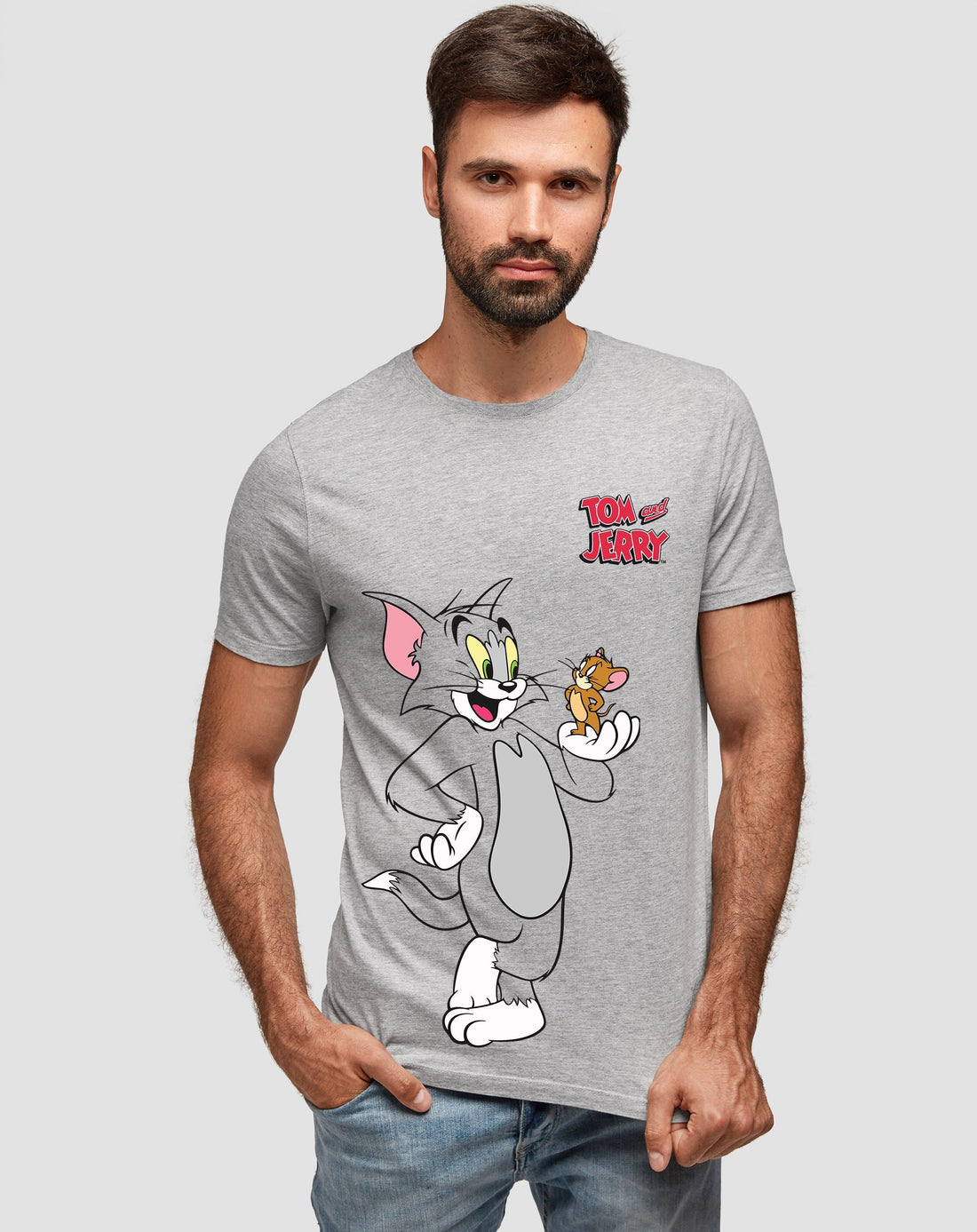 Tom & Jerry: Men Grey Regular Fit Half Sleeved T-shirt