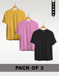  Regular T-Shirt Combo Pack of 3 -Yellow|Baby Pink|Black