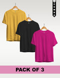 Regular T-Shirt Combo Pack of 3 -Yellow|Black|Fuchsia