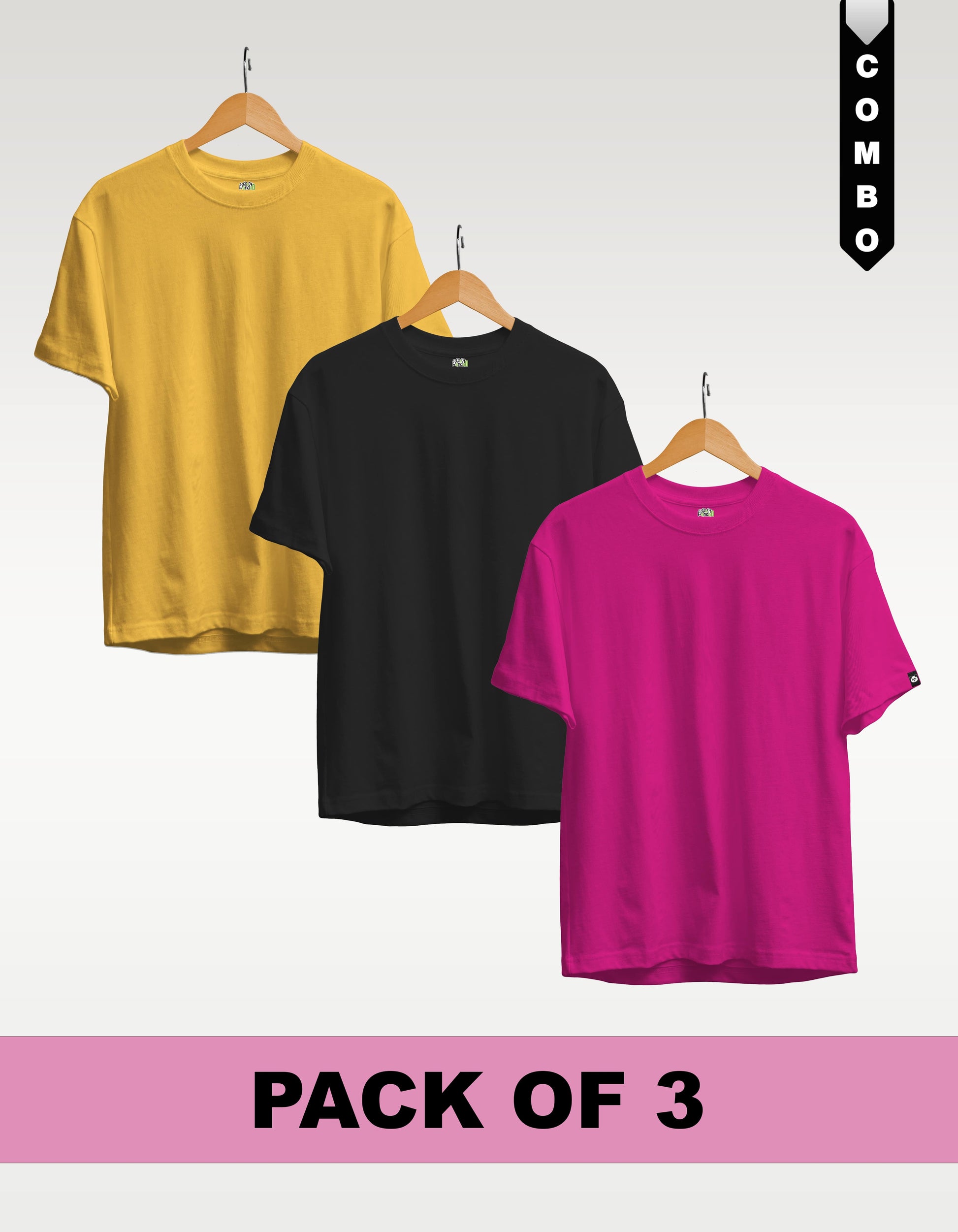 Regular T-Shirt Combo Pack of 3 -Yellow|Black|Fuchsia